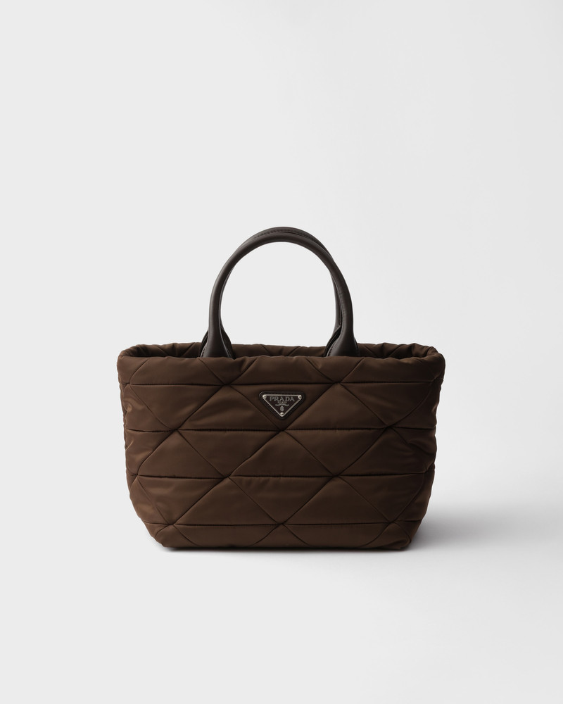 Medium padded Re-Nylon and leather tote bag 1