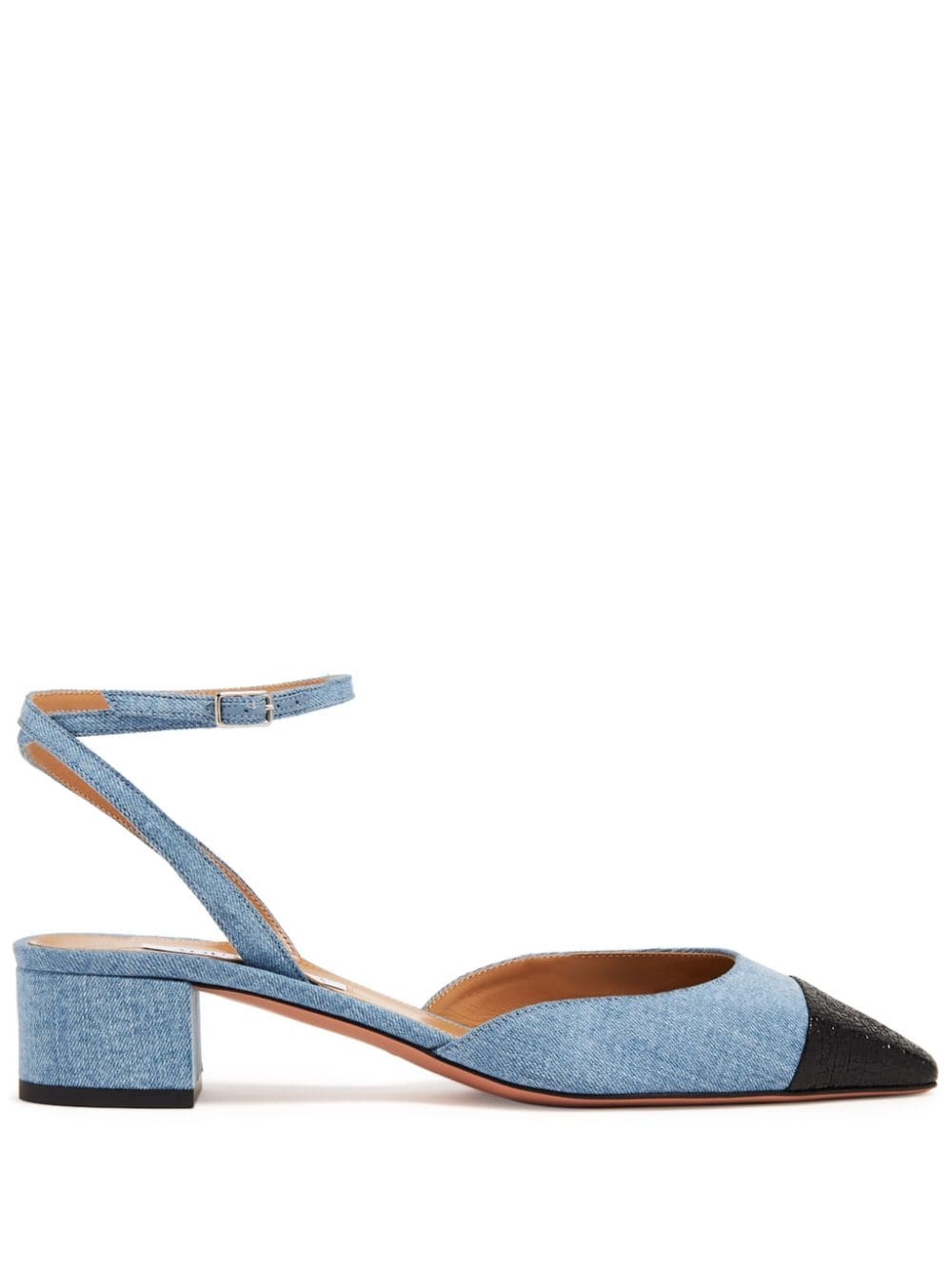 square-toe denim pumps - 1