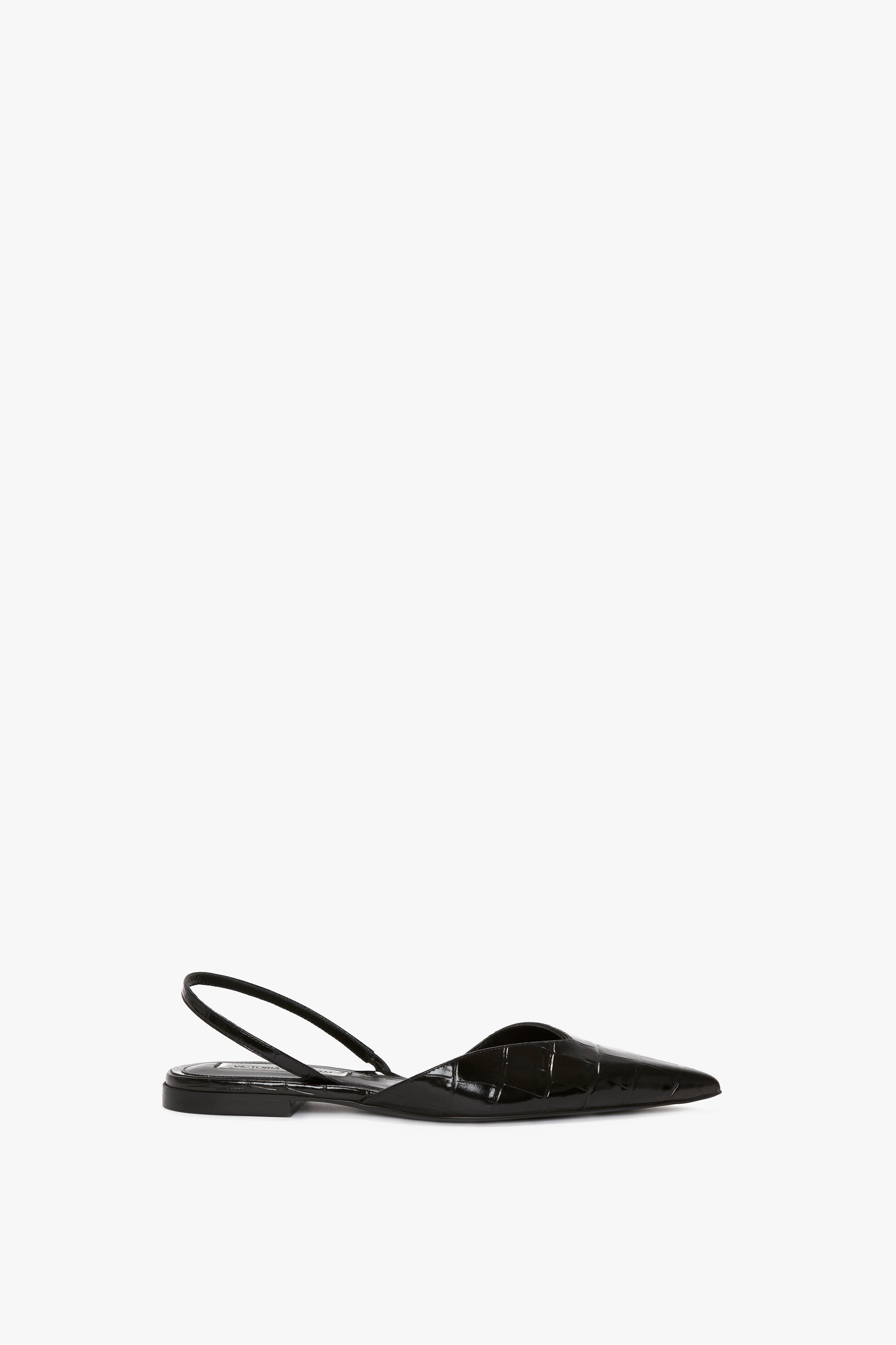 V Cut Sling Back In Black Croc-Effect Leather - 1