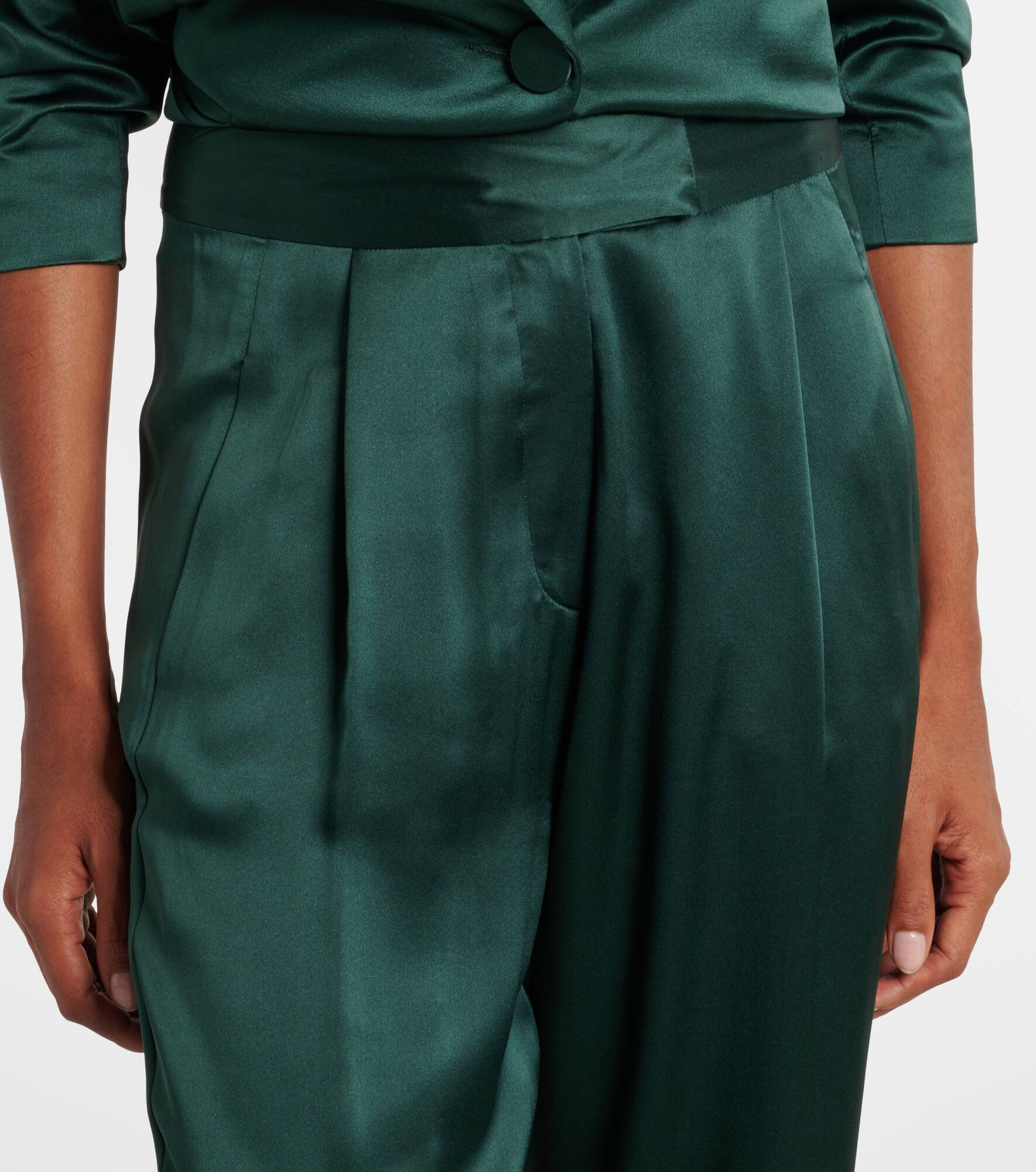 Pleated silk charmeuse wide-leg pants - 4