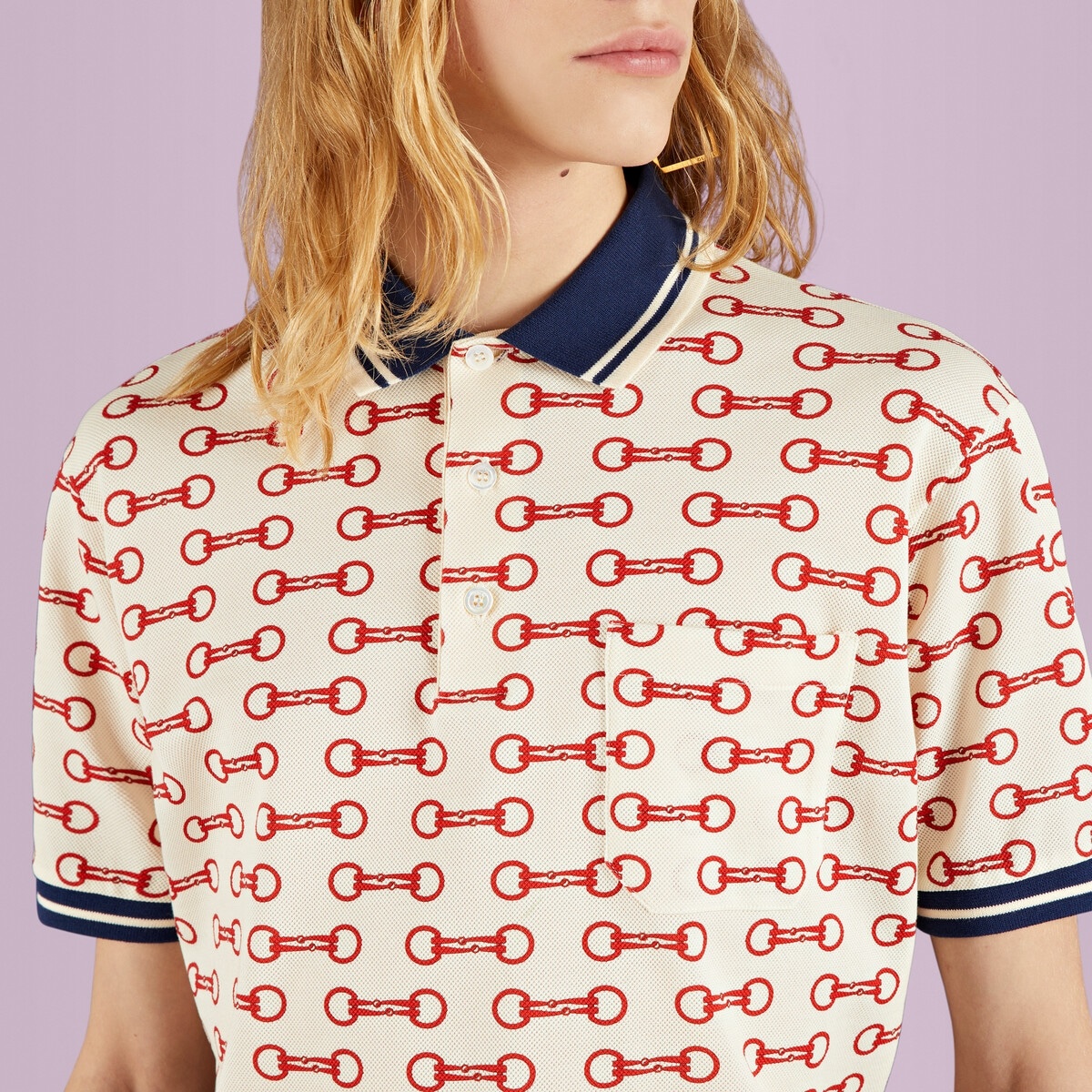 トップス GUCCI Horsebit Print Cotton Polo Shirt GUCCI Horsebit print cotton polo shirt | REVERSIBLE