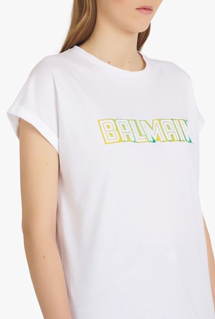 White cotton T-shirt with gold Balmain logo - 6