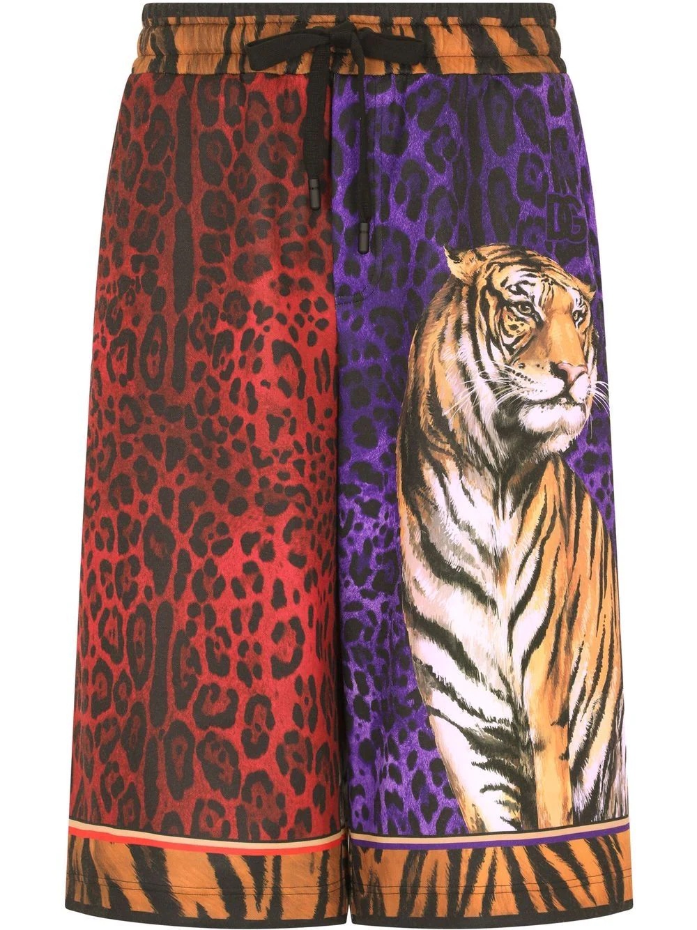 drawstring tiger-print shorts - 1