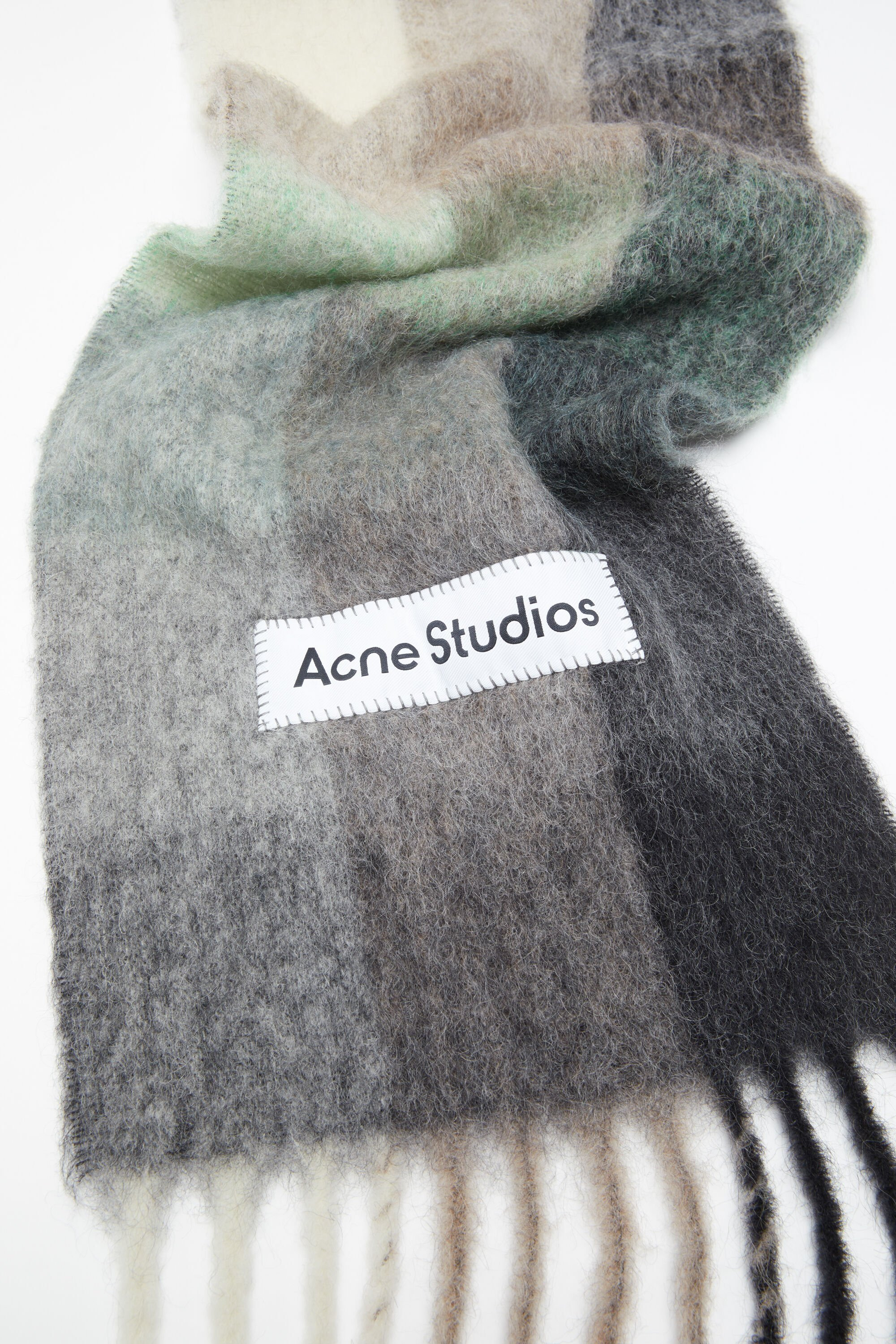 Mohair checked scarf - Green/grey/black - 4
