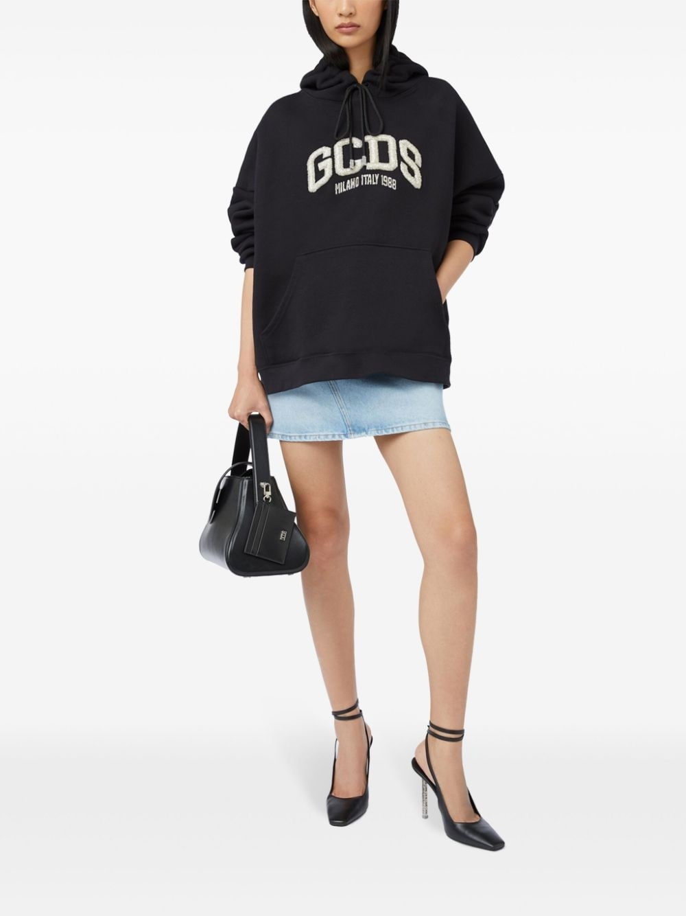 logo-embellished cotton hoodie - 3