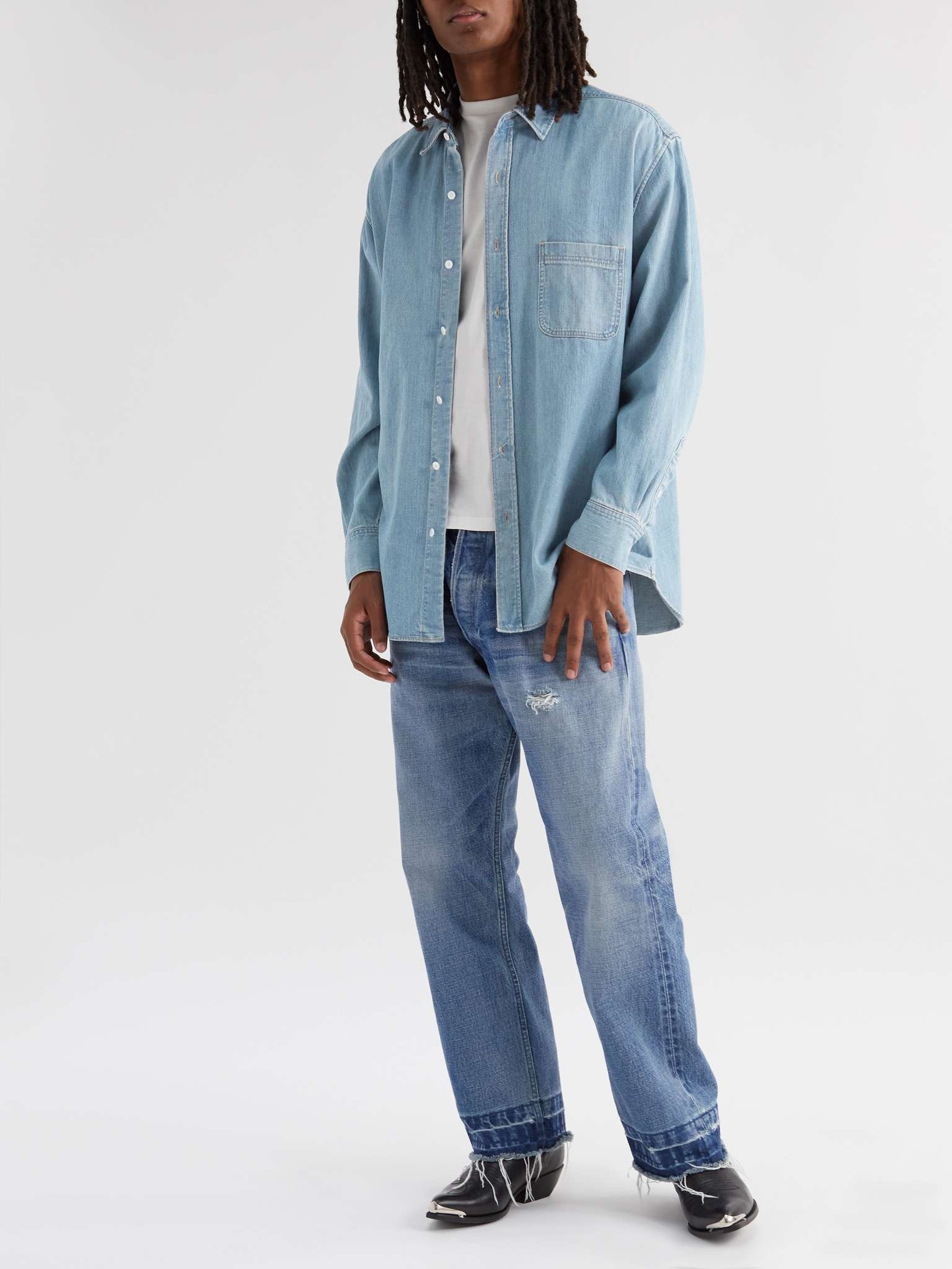 シャツ Celine \"Vintage Stone\" denim shirt CELINE Shirt in vintage stone indigo denim | 24s | REVERSIBLE
