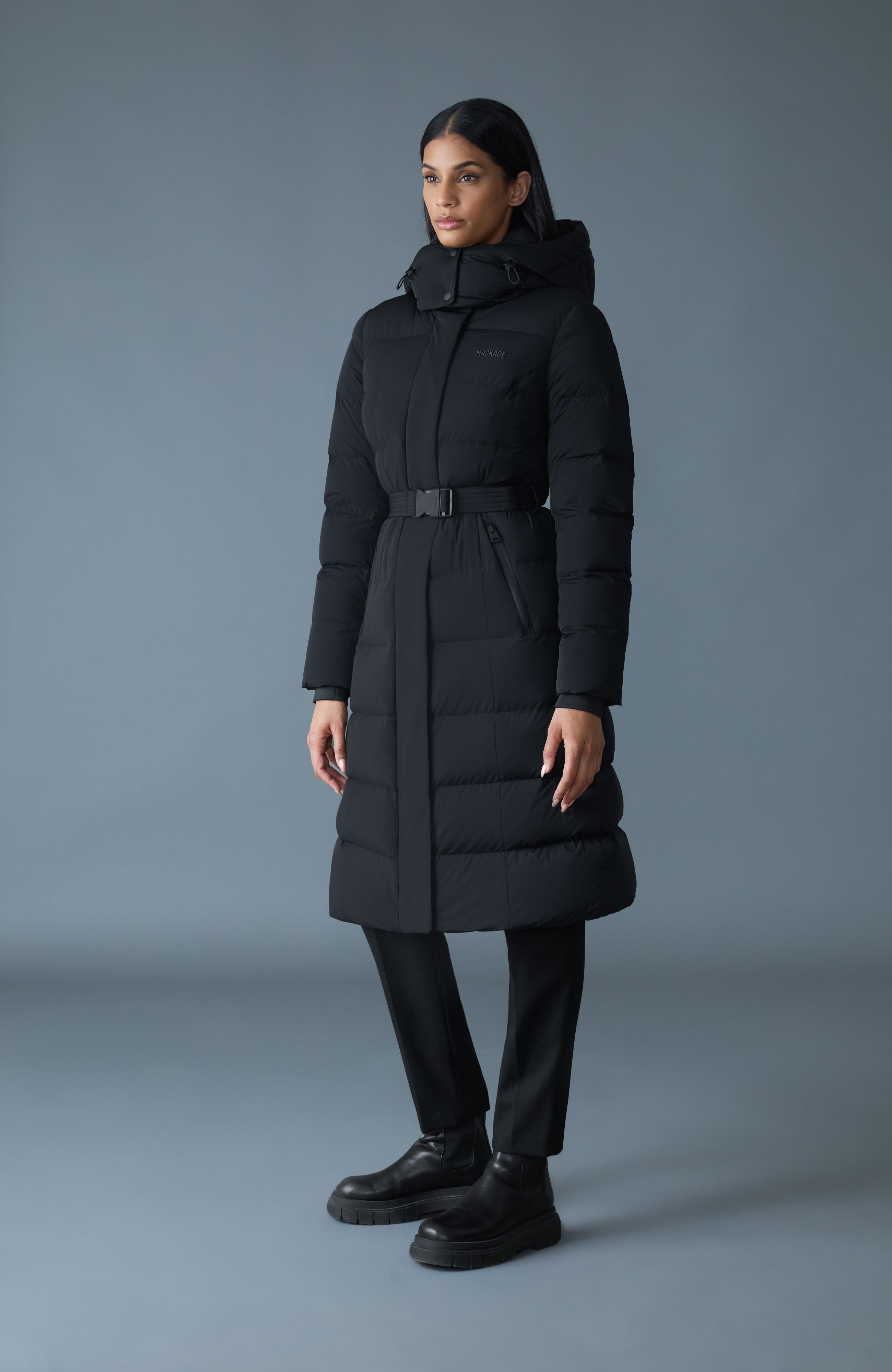 CORALIA-CITY Recycled Down Coat with Storm Visor and Belt - 3