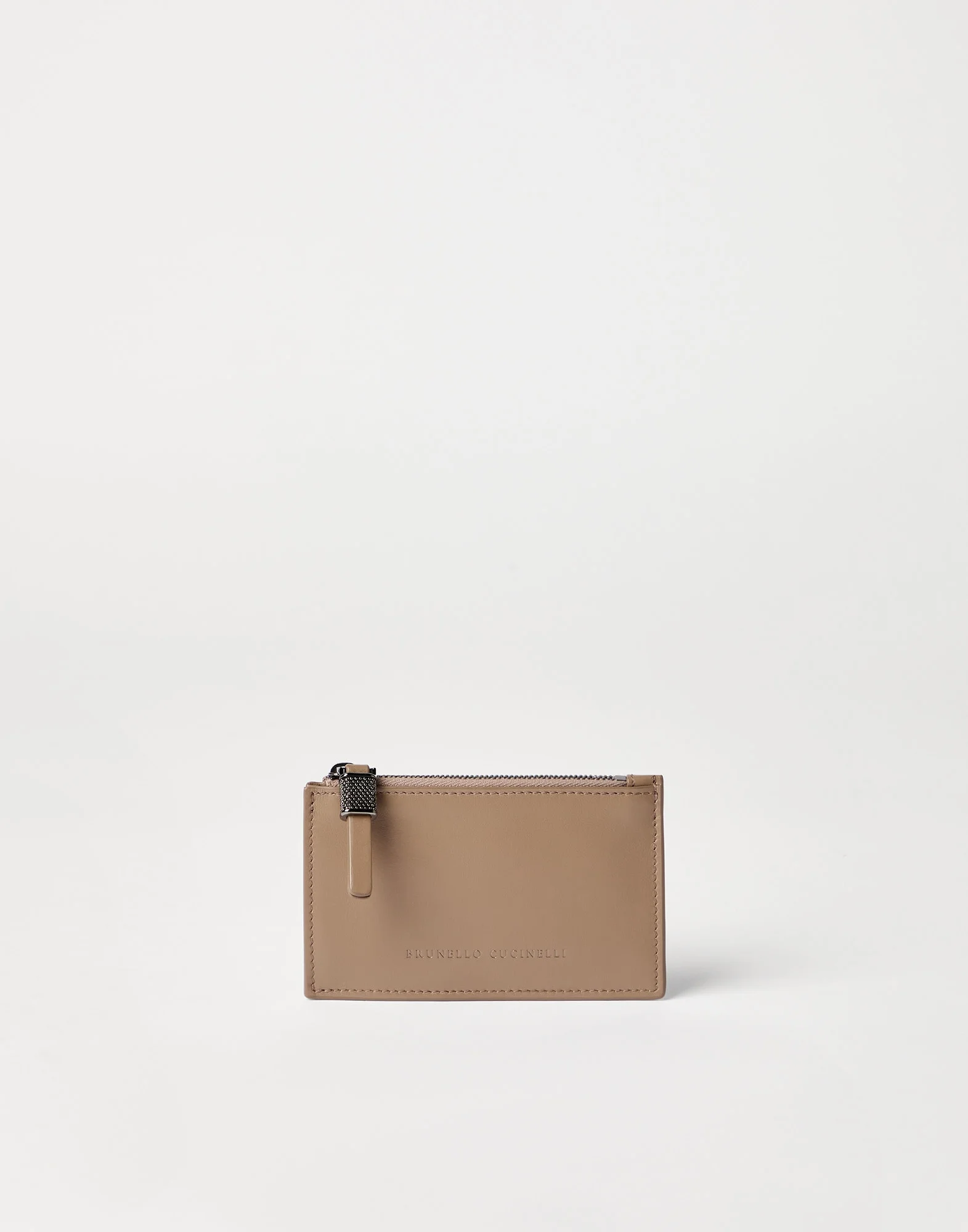 Calfskin card case with shiny zipper pull - 1