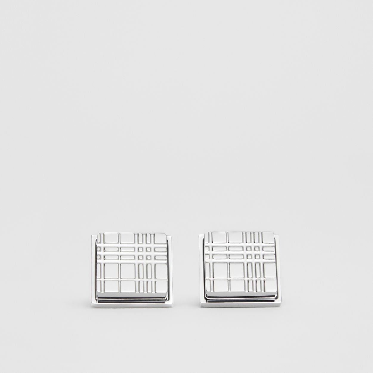 Palladium-plated Check-engraved Square Cufflinks - 1