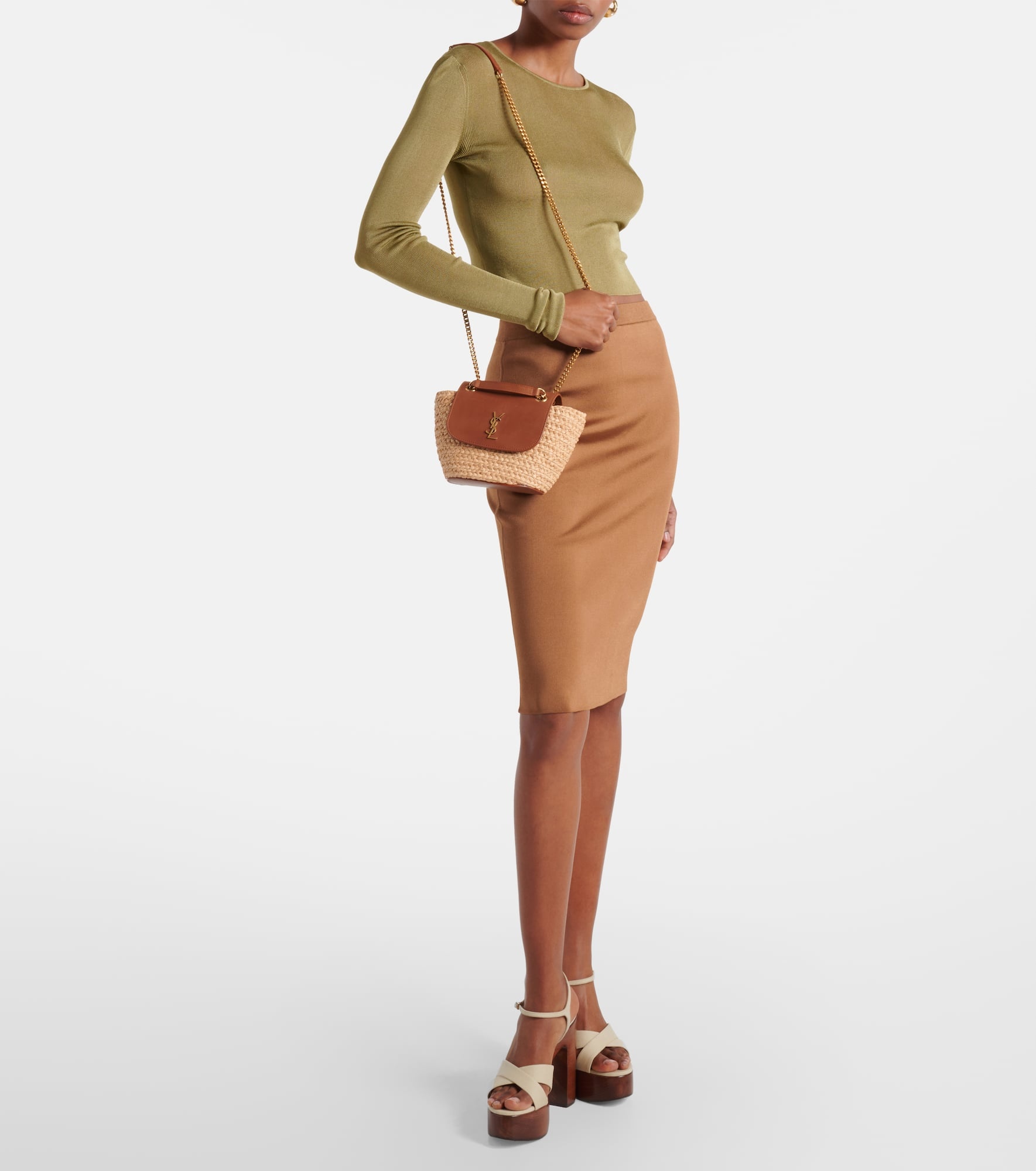 Manon Mini leather-trimmed raffia shoulder bag - 5