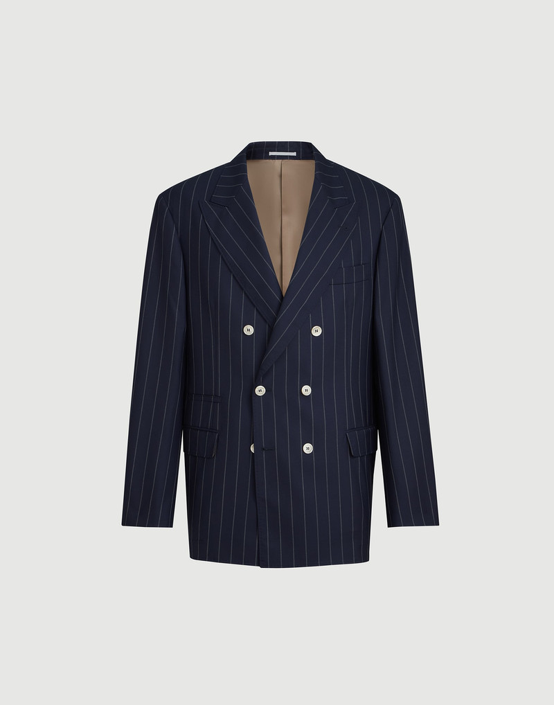 One-and-a-half-breasted blazer in super 150s virgin wool wide chalk stripe batavia 1