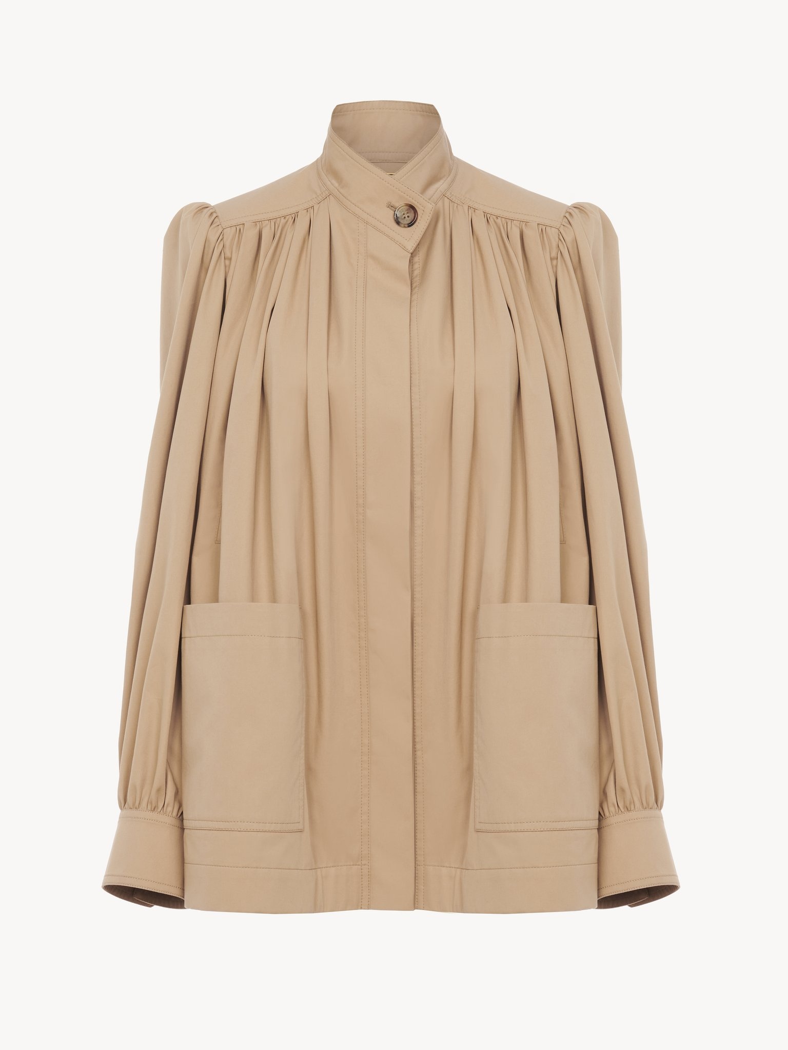 HIGH-NECK GATHERED JACKET IN COTTON GABARDINE - 2