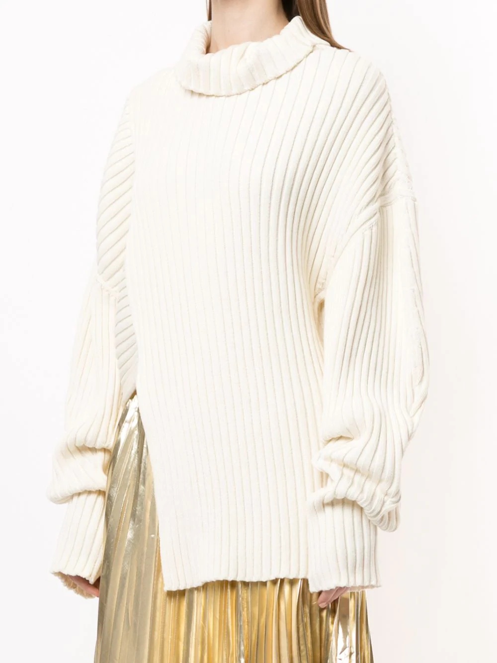 asymmetric ribbed high neck jumper - 3