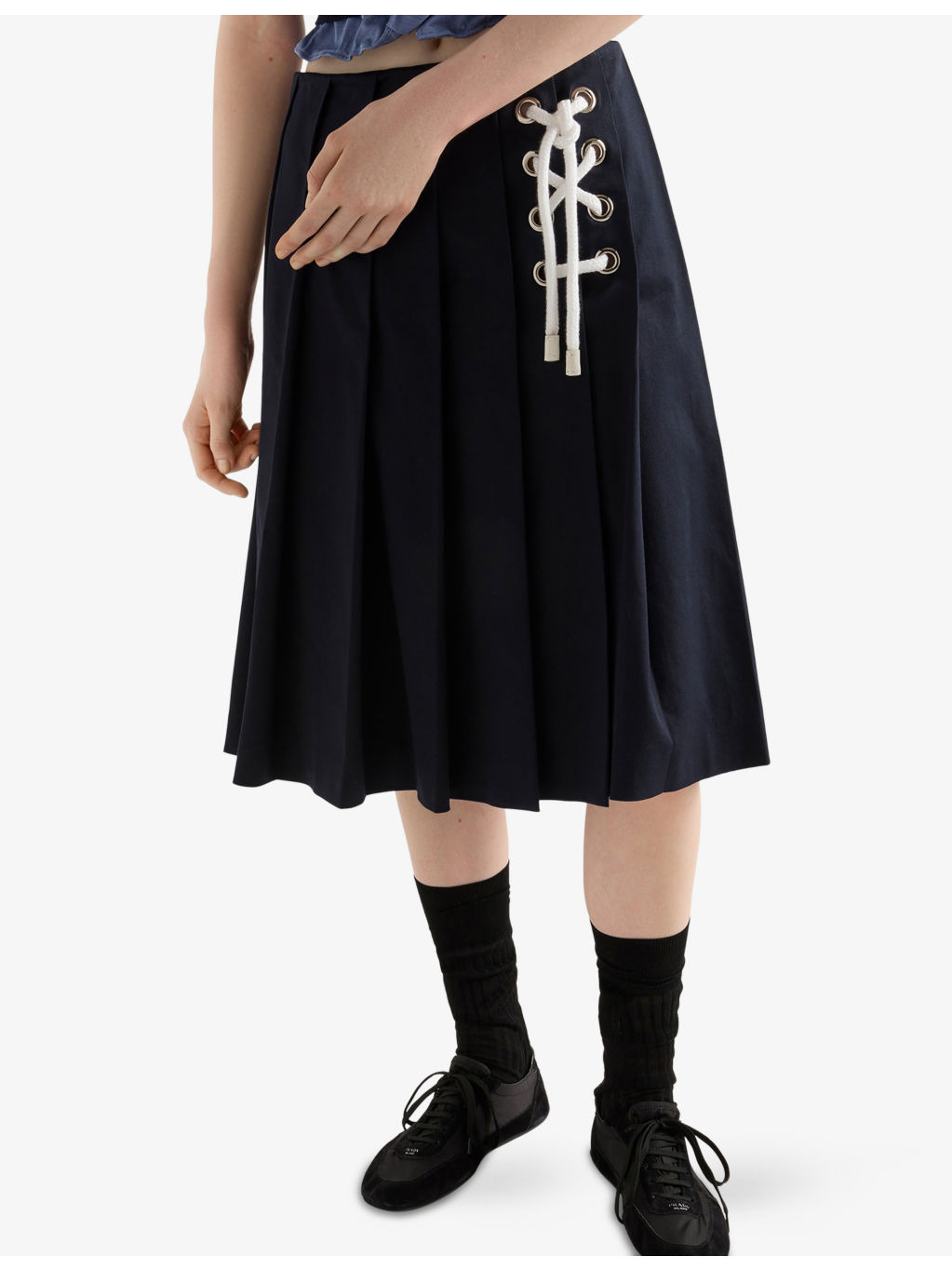 Pleated Lace-Up Stretch-Cotton Midi Skirt - 3