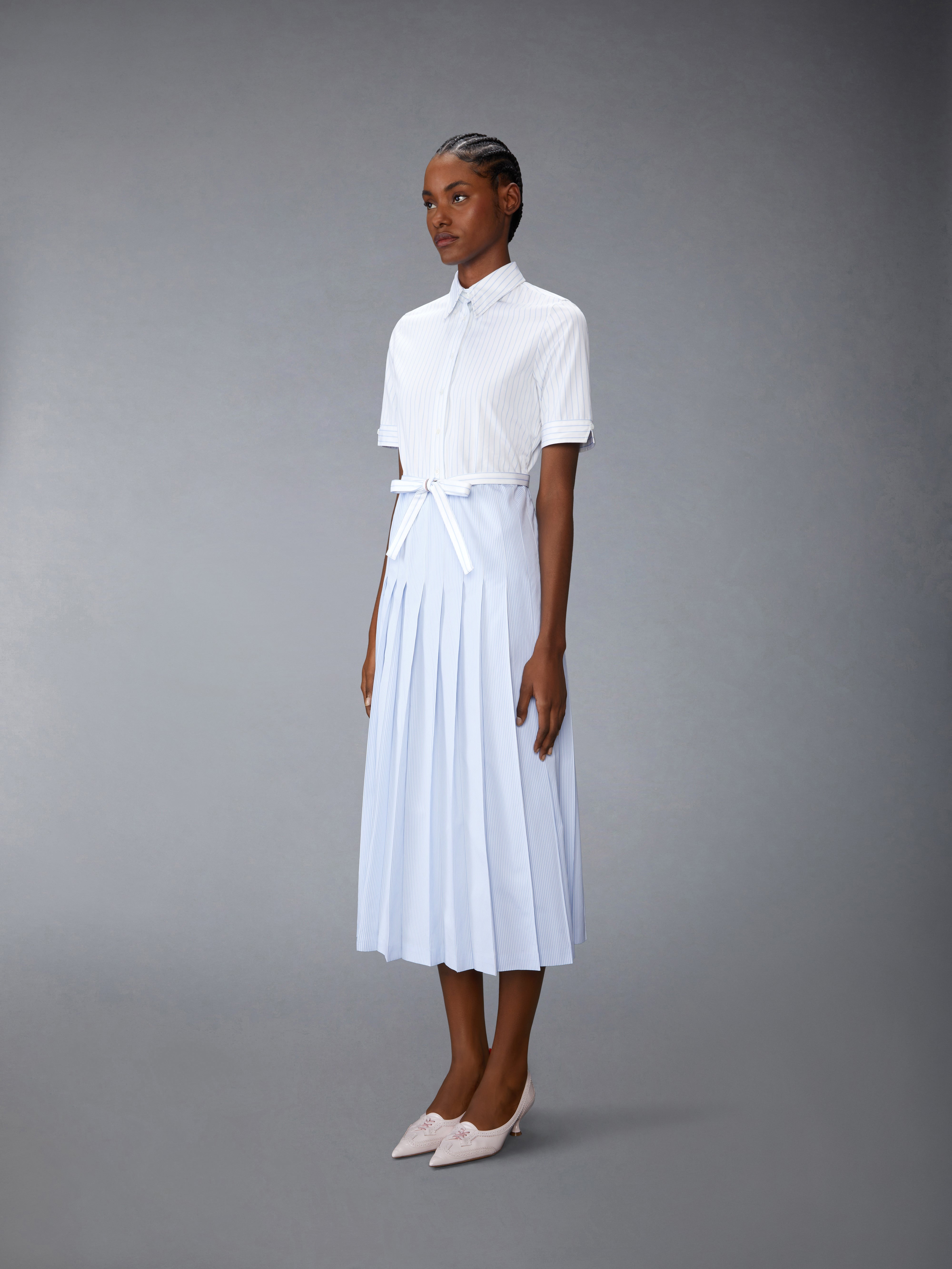 PINSTRIPE POPLIN BELTED PLEATED SHIRTDRESS - 3