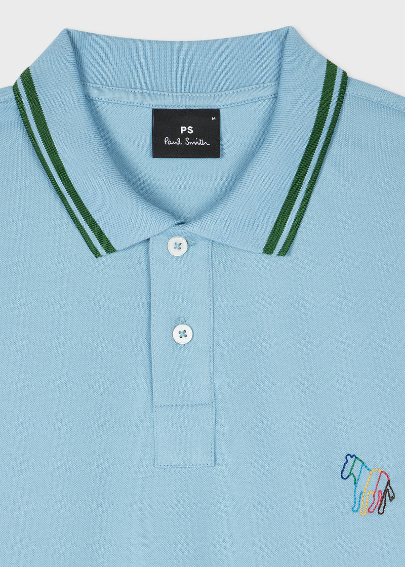 Paul Smith Sky Blue Stretch-Cotton 'Broad Stripe Zebra' Polo Shirt outlook