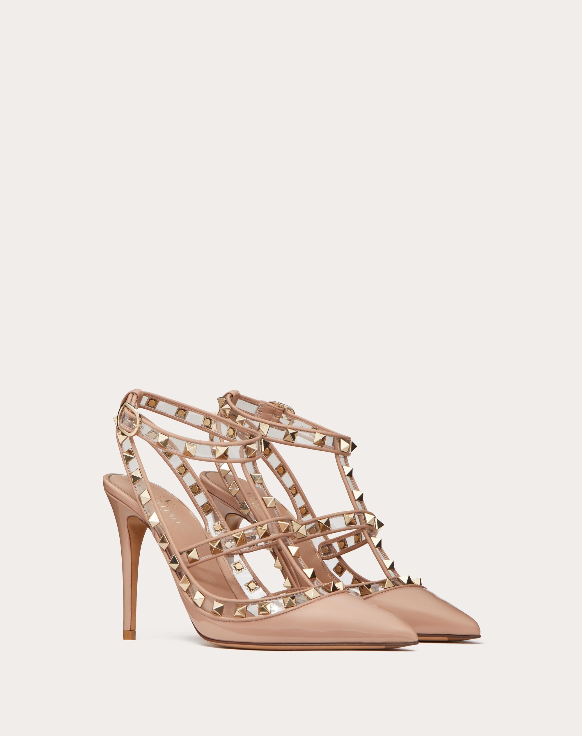 ROCKSTUD PUMPS IN PATENT LEATHER AND POLYMERIC MATERIAL WITH STRAPS 100MM - 2