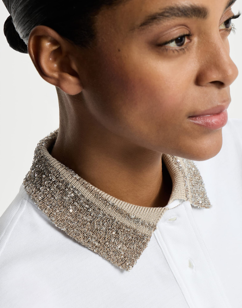 Cotton jersey polo shirt with dazzling knit collar 4