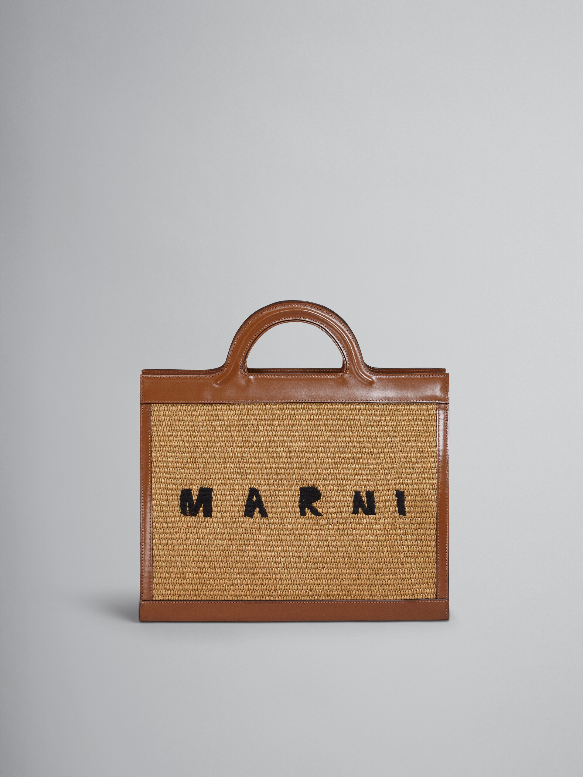 TROPICALIA TOTE BAG IN BROWN LEATHER AND RAFFIA - 1