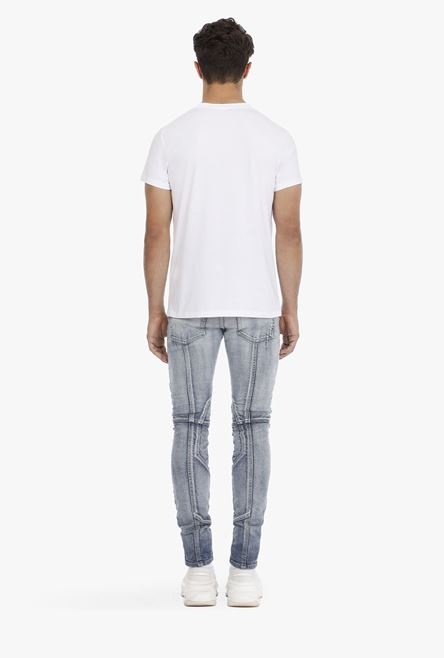 EXCLUSIVE - White cotton T-shirt with multicolor Balmain Paris logo - 3