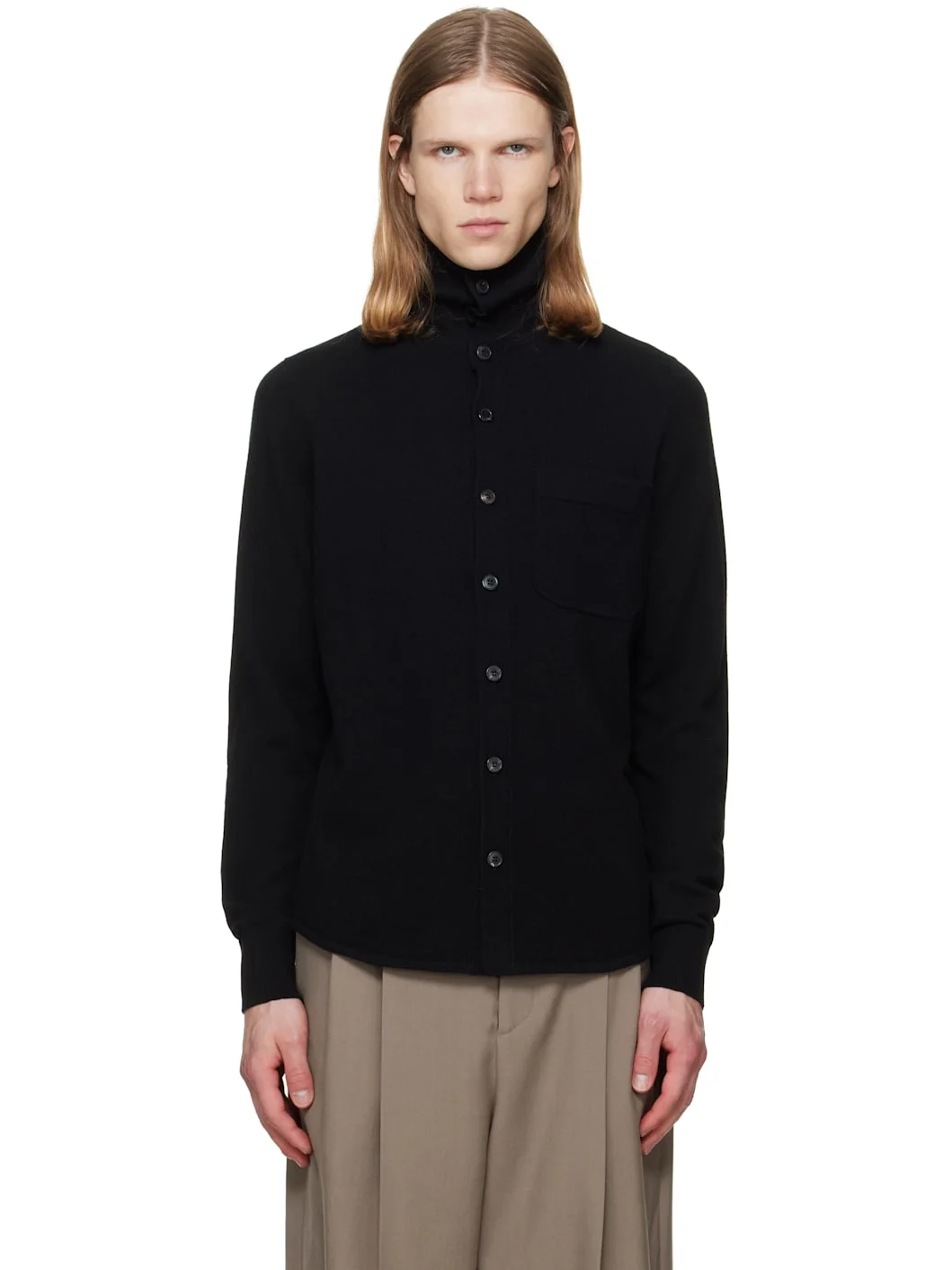 Black Collar Cashmere Cardigan - 1