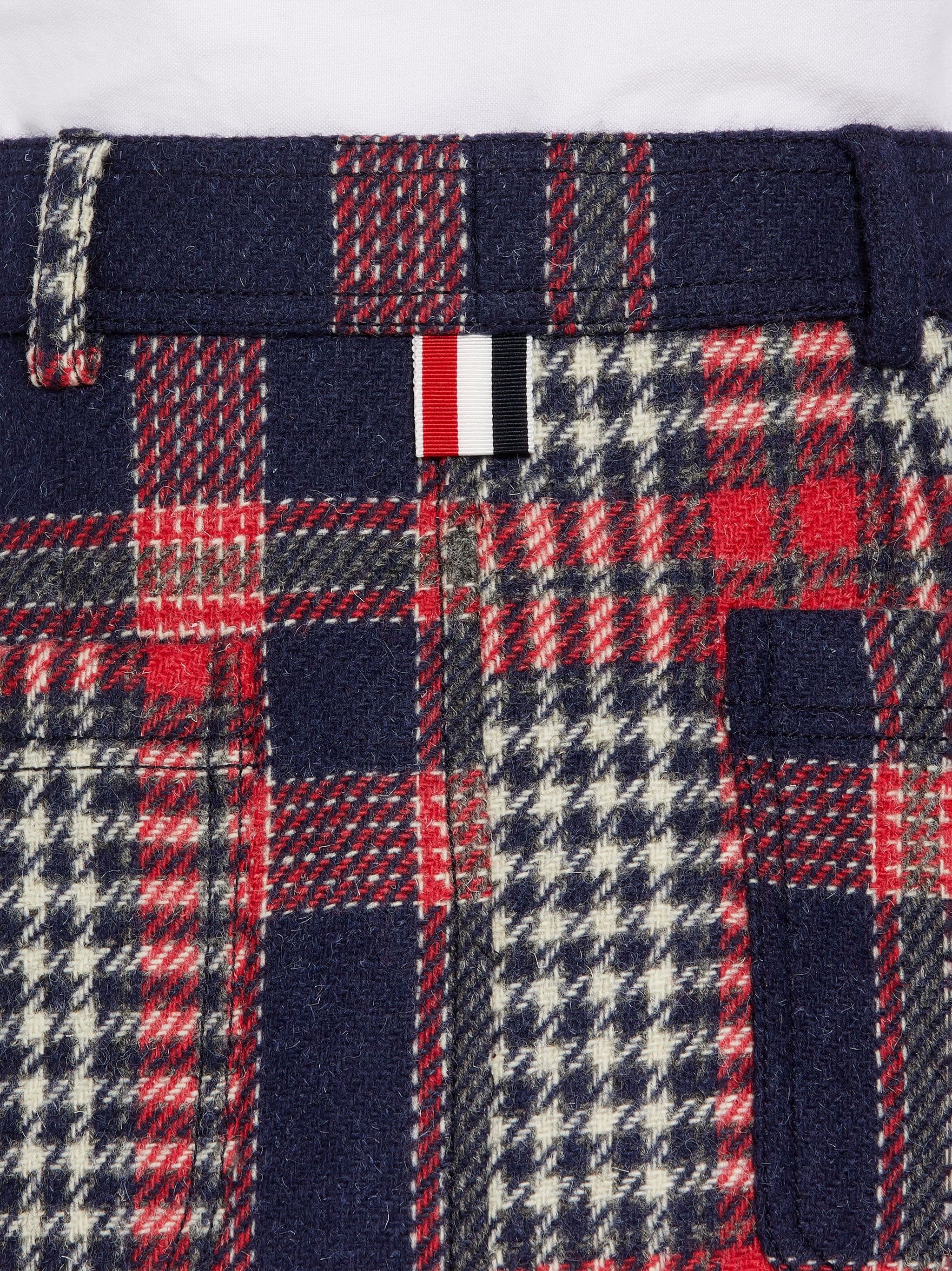 Multicolor Grid Windowpane Check British Wool Below-the-Knee Utility Skirt - 6