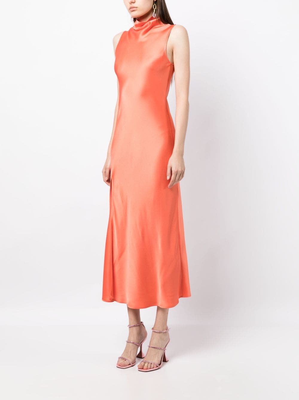 SATIN DRAPE NECK SLEEVELESS DRESS - 3