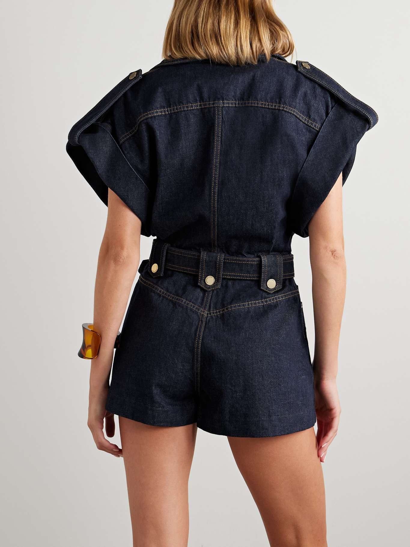 Crush belted denim playsuit Dark denim - 3