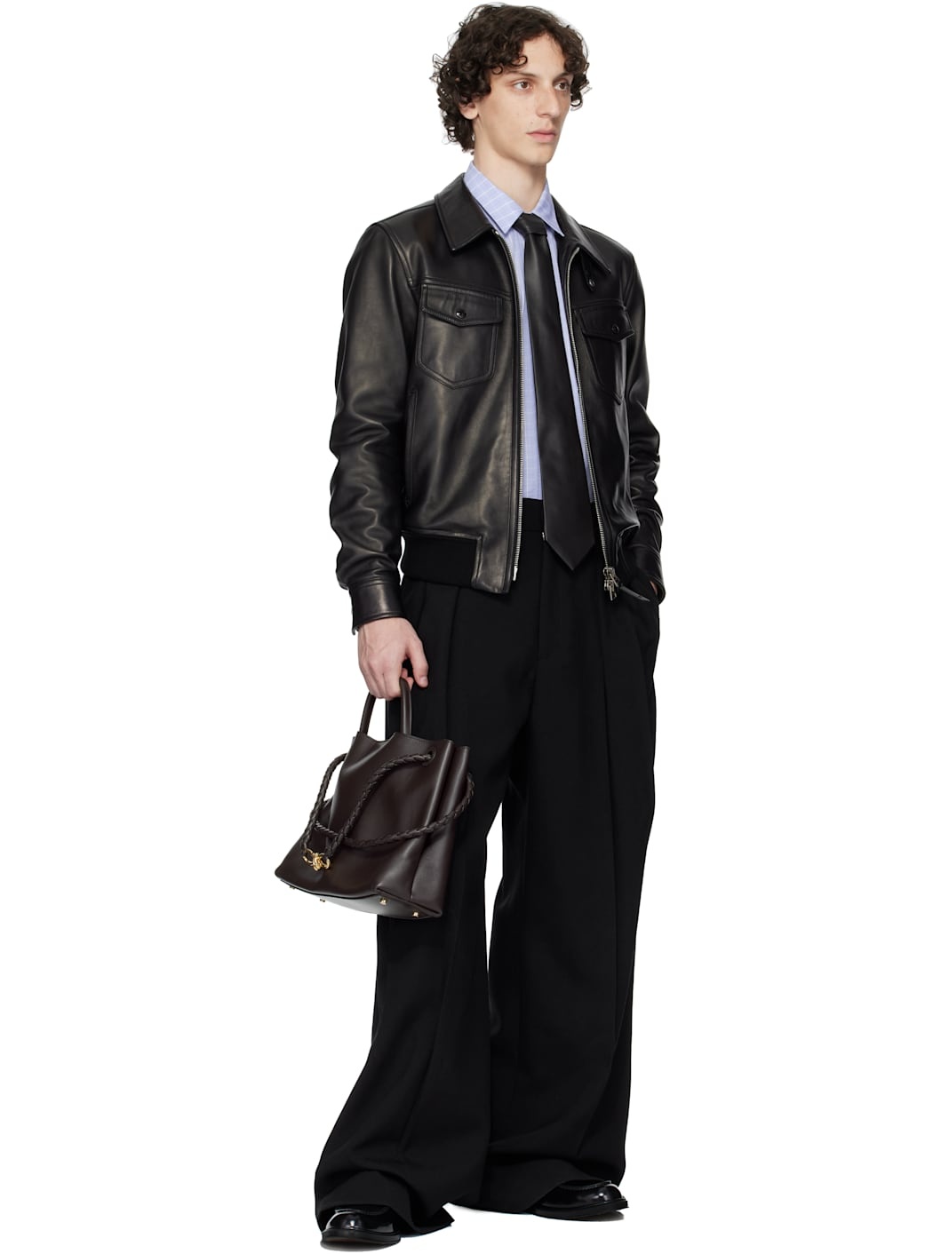 Brown Smooth Lambskin Tie - 3