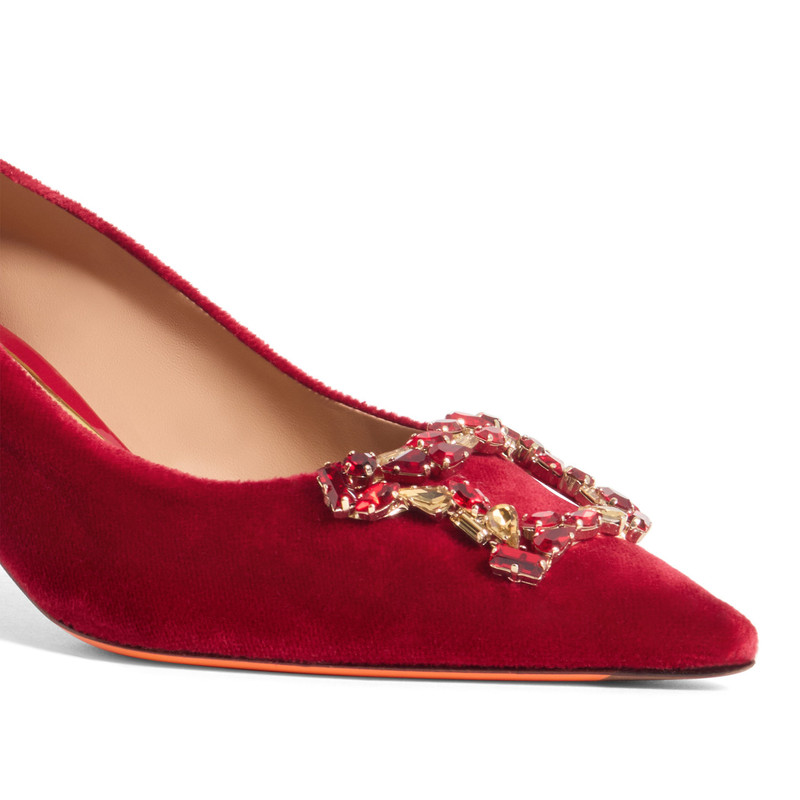 Women's red velvet mid-heel Santoni Sibille pump 6
