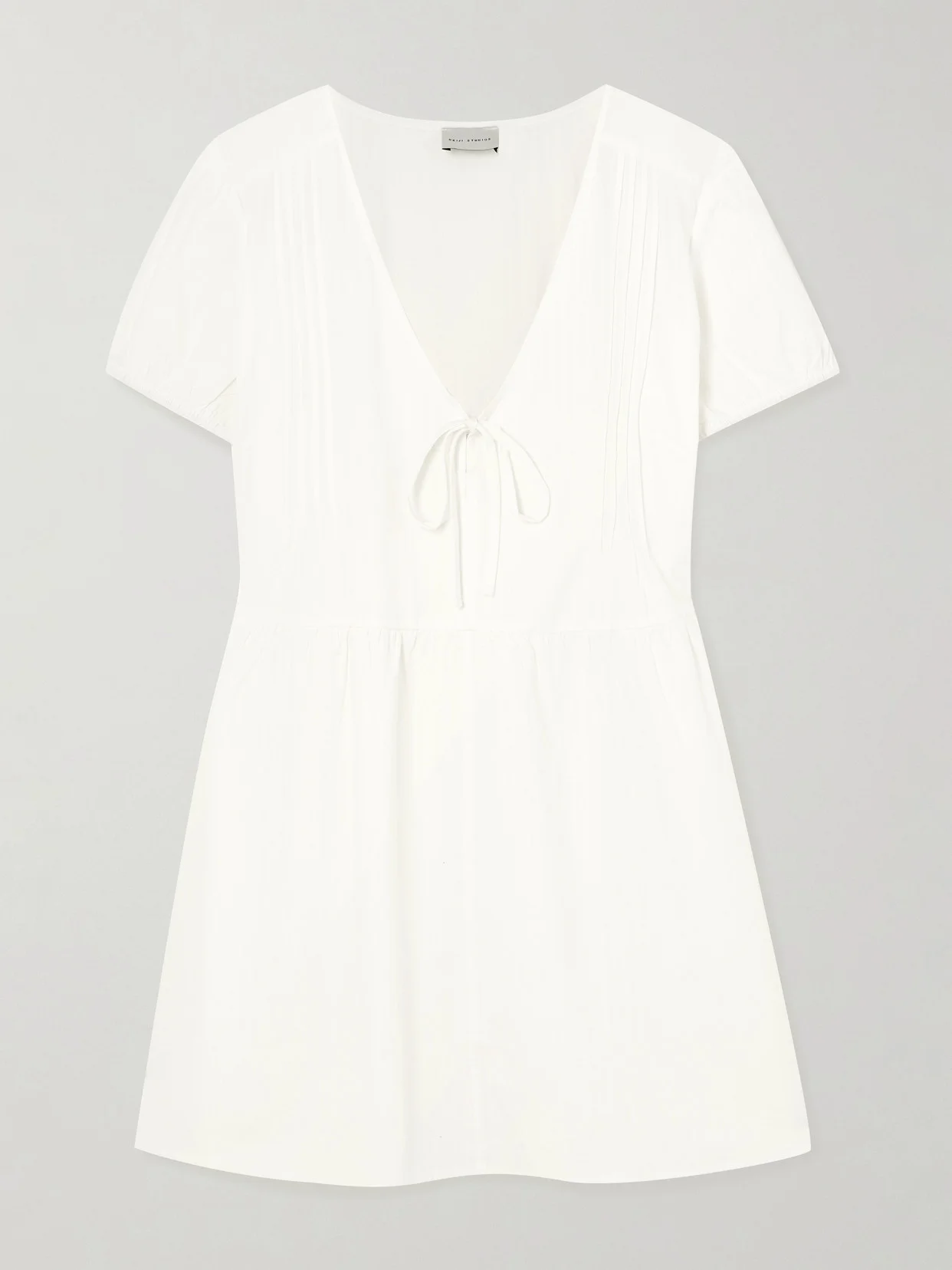 Pintucked Tie-detailed Organic Cotton Mini Dress - 1