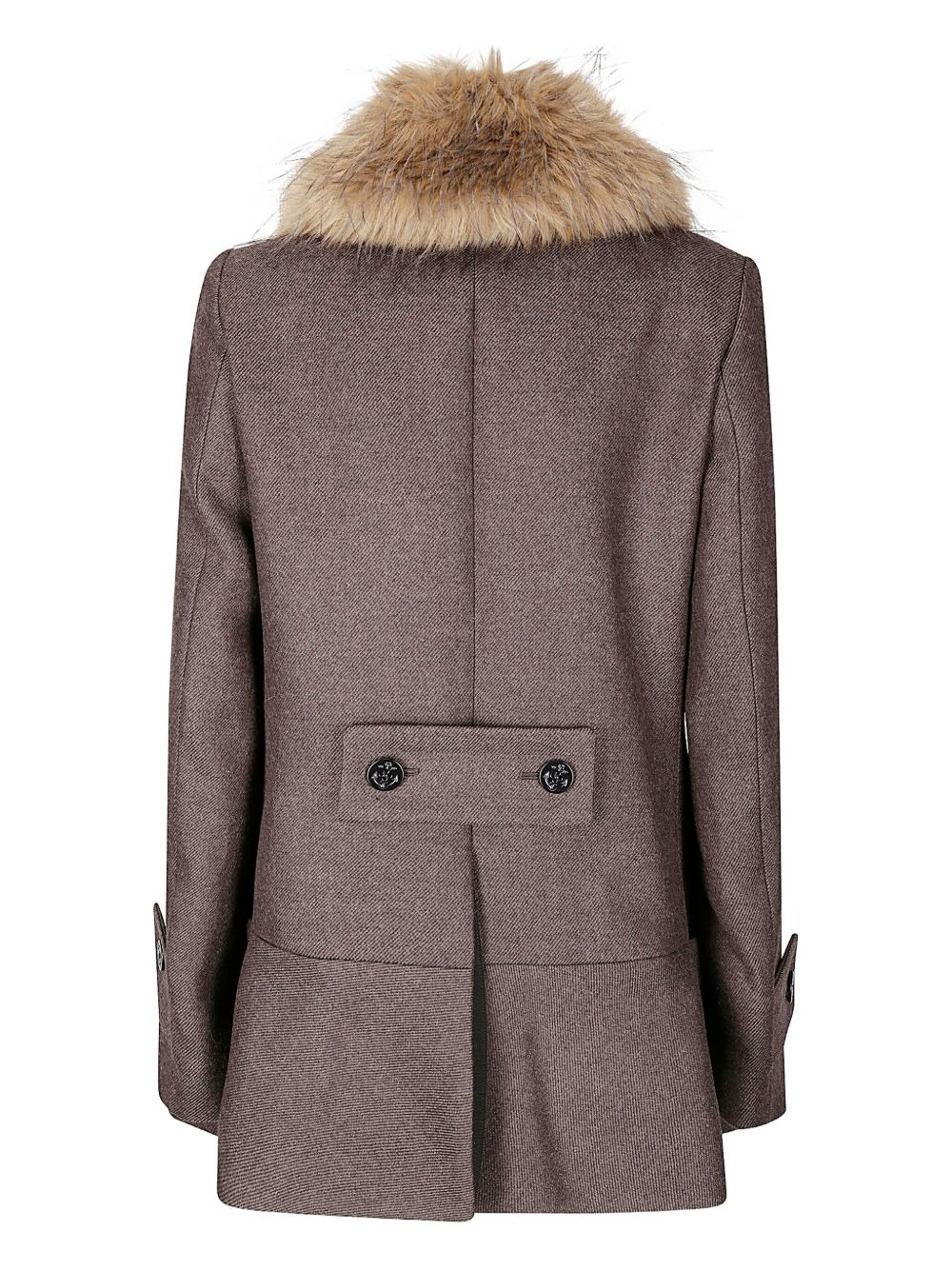fur-collar double-breasted wool coat - 2