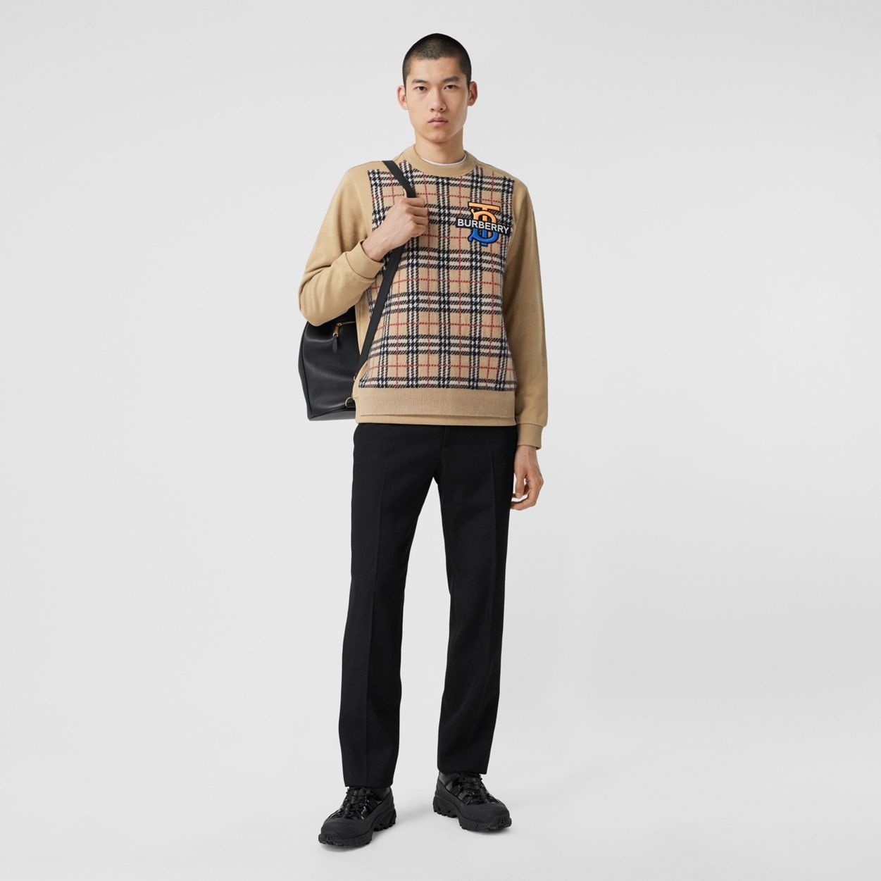 Monogram Motif Check Cashmere Panel Sweatshirt - 5