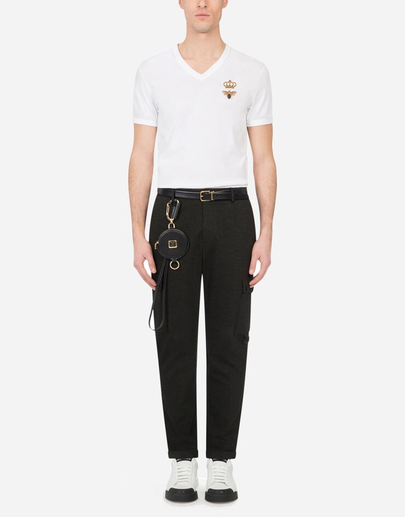 V-neck cotton t-shirt with bee and crown embroidery 5