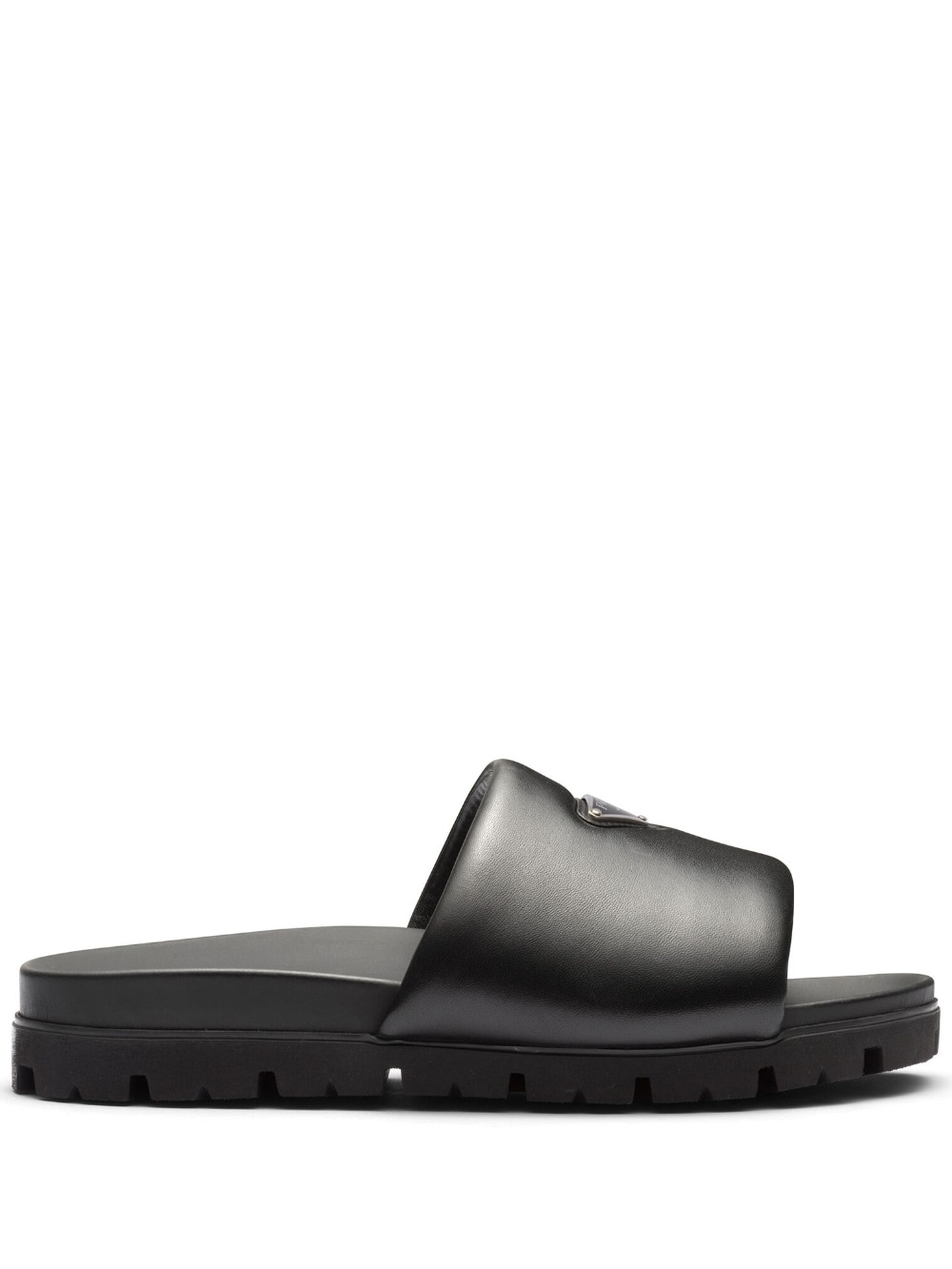 logo plaque brushed leather slides - 1