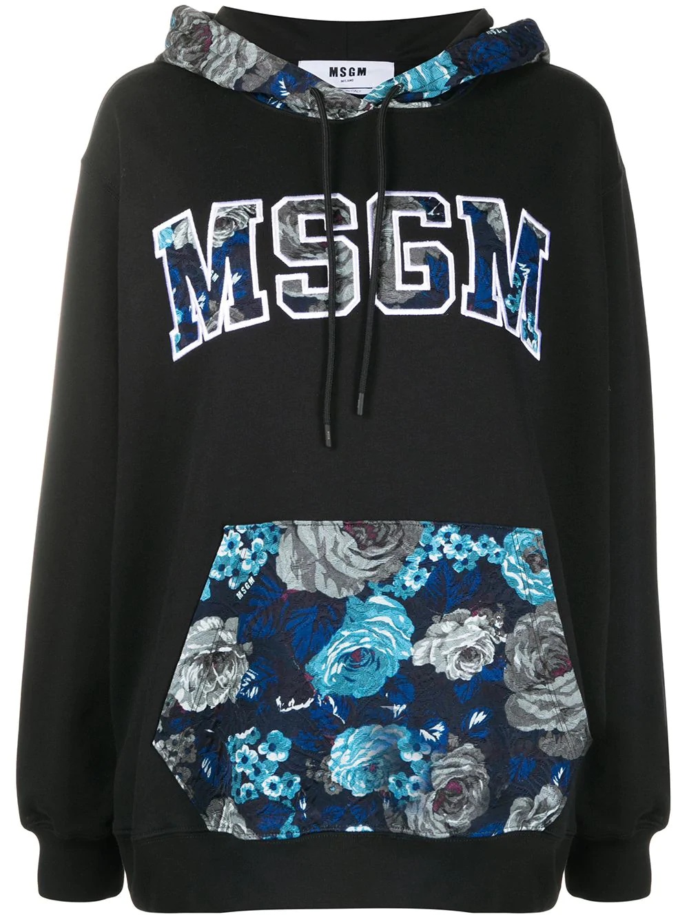 floral-panel oversized logo hoodie - 1