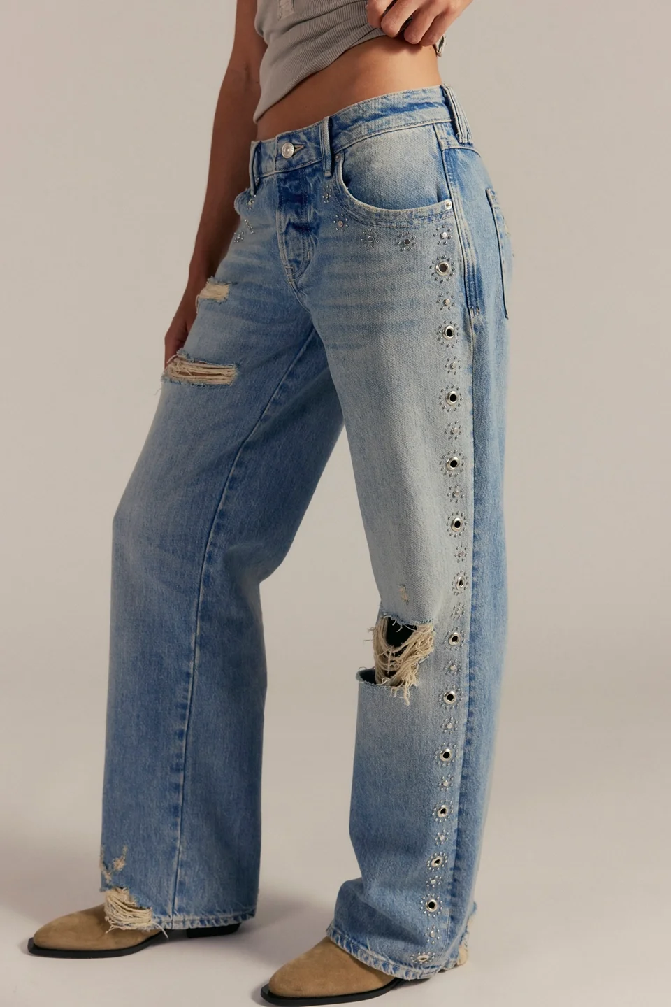 We The Free Tennessee Low-Rise Boyfriend Studded Jeans - 1