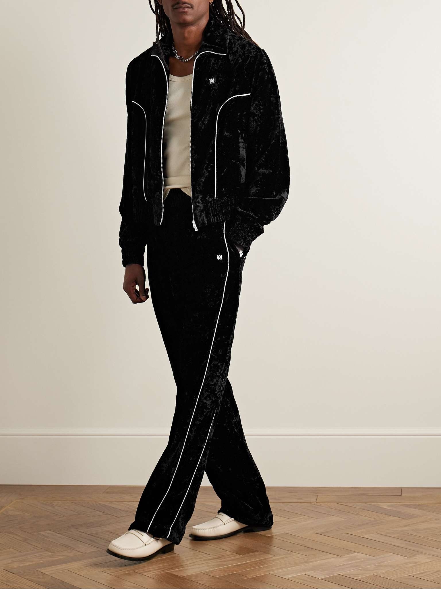 Straight-Leg Logo-Appliquéd Crushed-Velvet Track Pants - 2