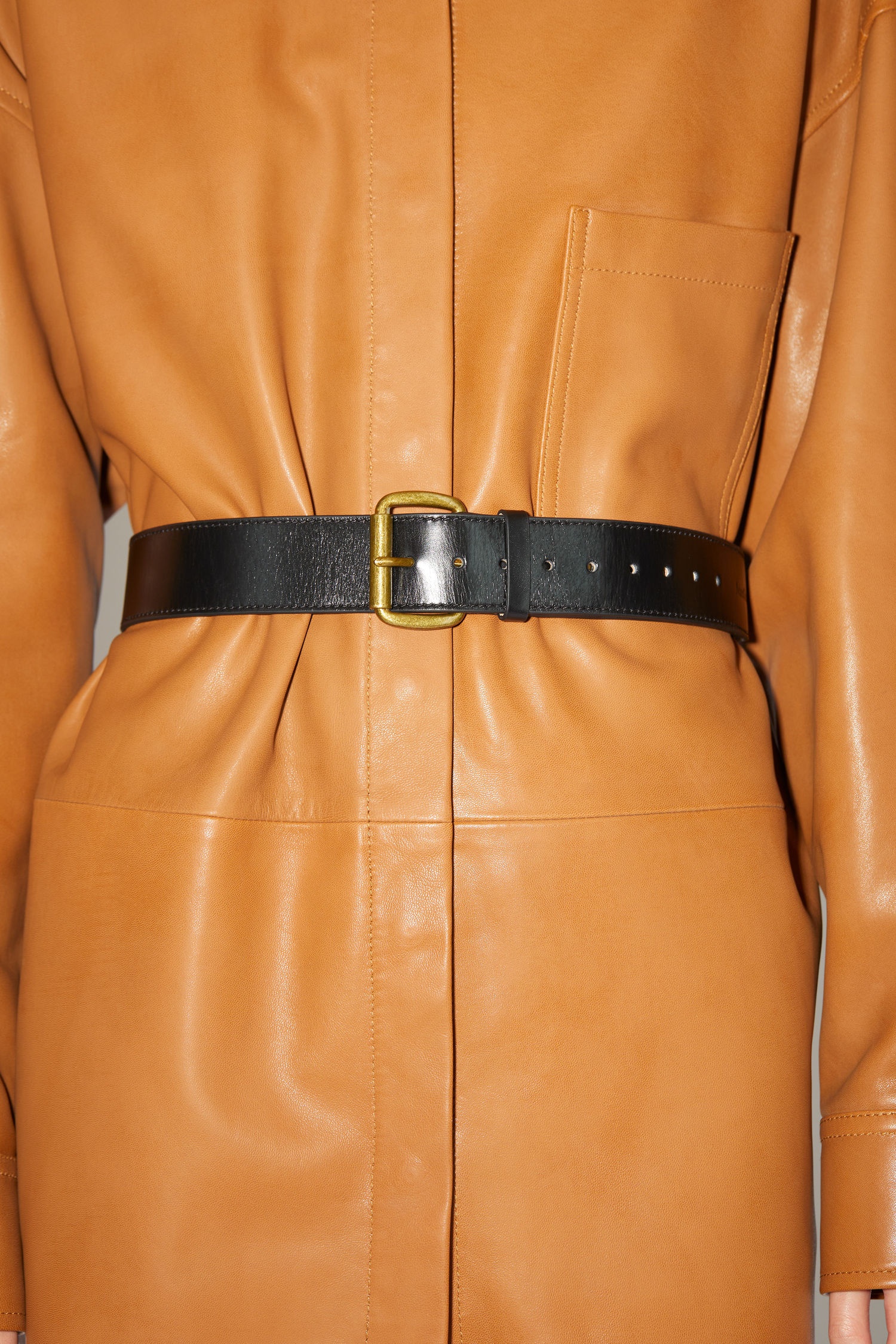Wide leather belt - Black - 3