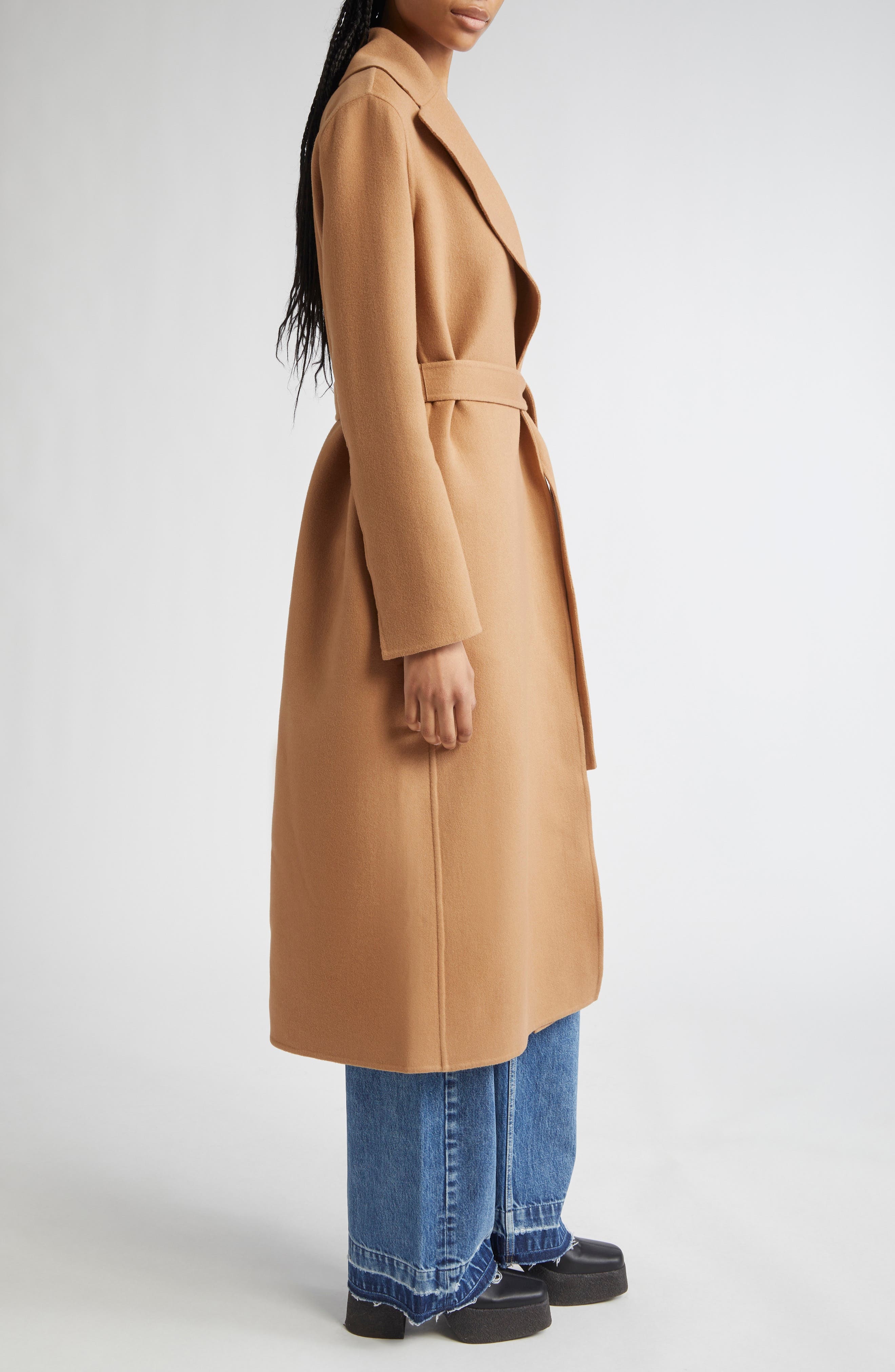 Stella McCartney Belted Double Face Wool Wrap Coat in New Camel at Nordstrom - 4