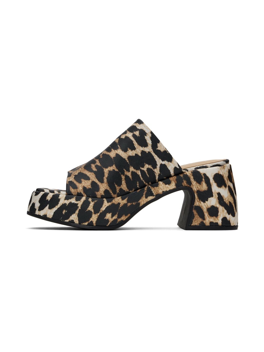 Brown & Black Leopard Butterfly Platform Satin Heeled Sandals - 3