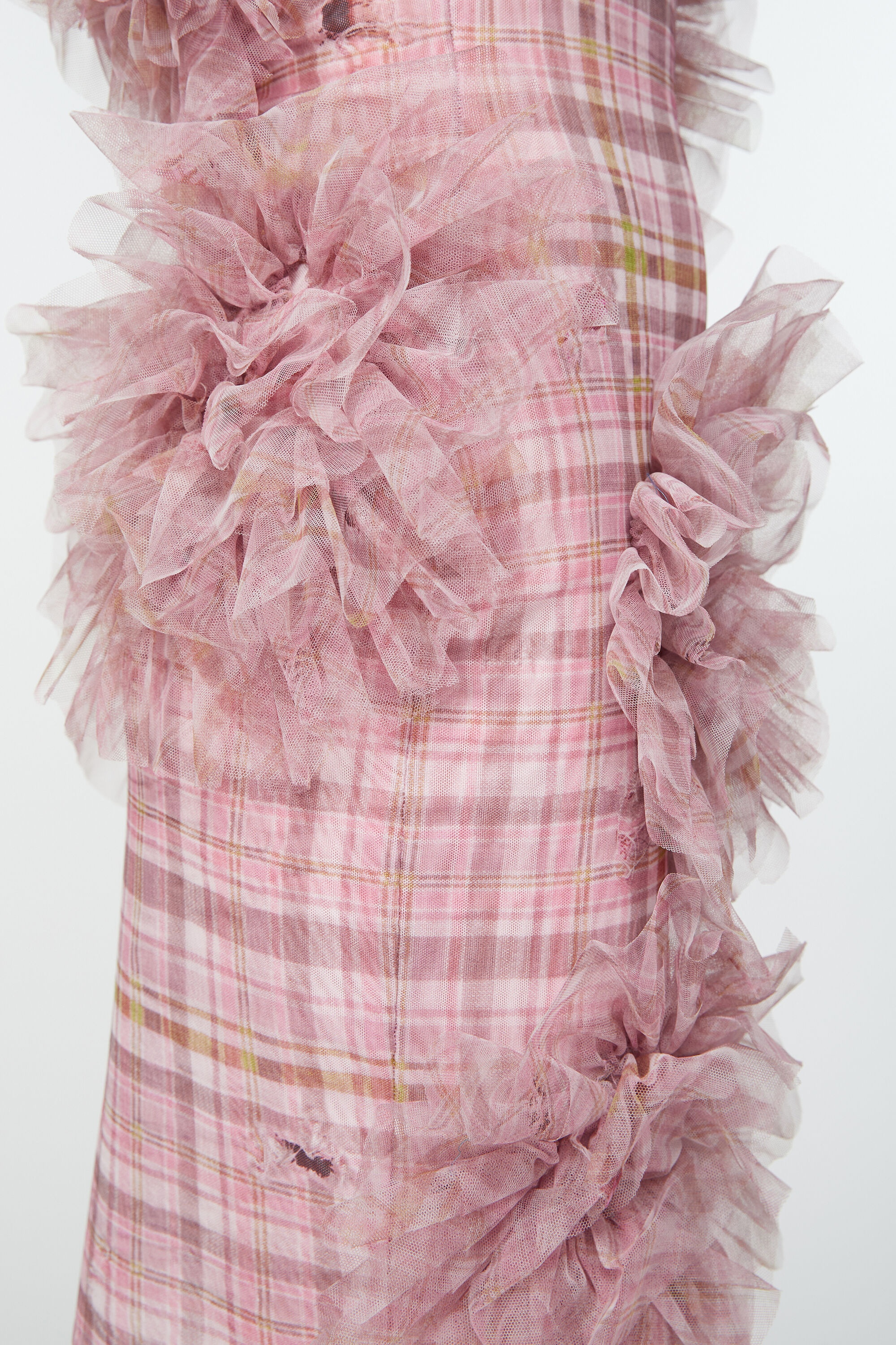 Mesh check dress - Pink - 5