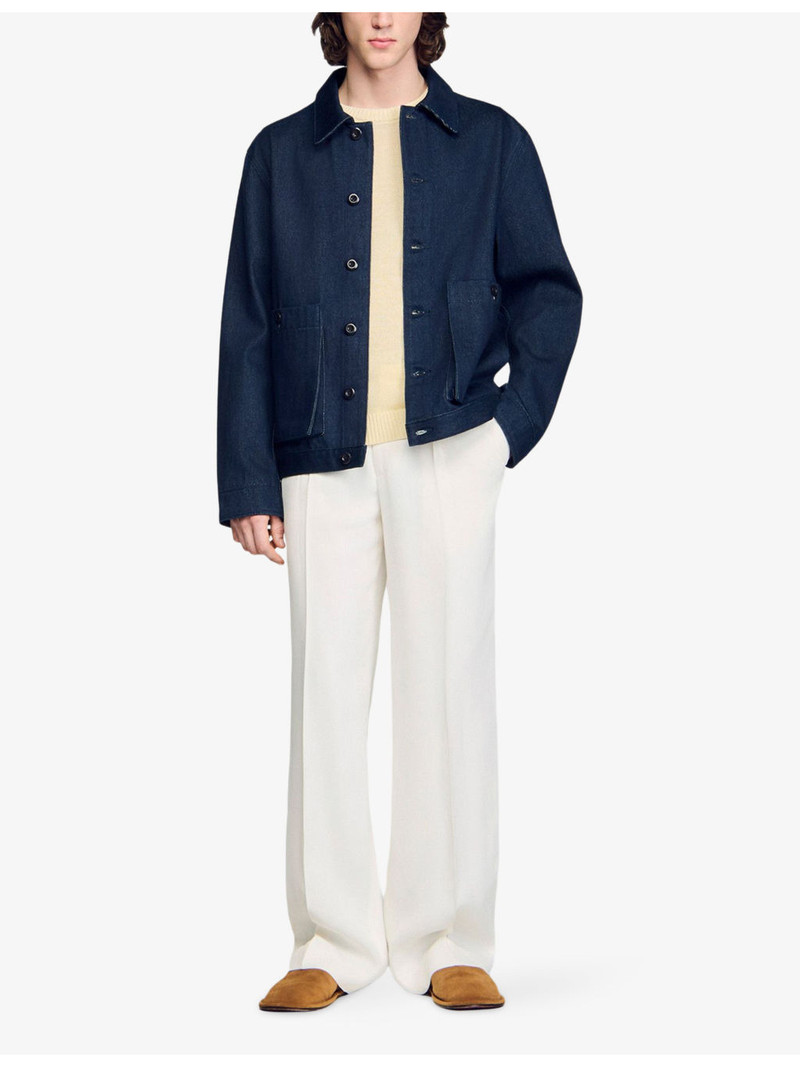 Sandro Collared Patch-Pocket Denim Worker Jacket outlook