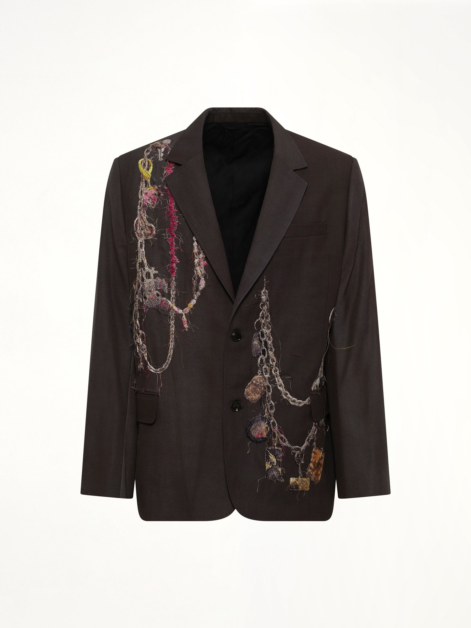 Embroidered Chain Tailored Jacket in Charcoal - 2