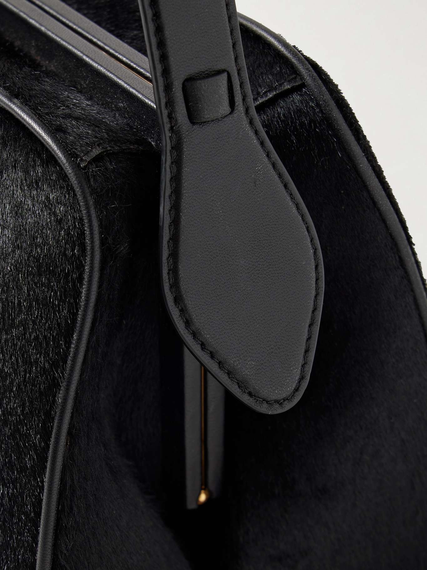 Cate leather-trimmed calf hair tote Black - 8