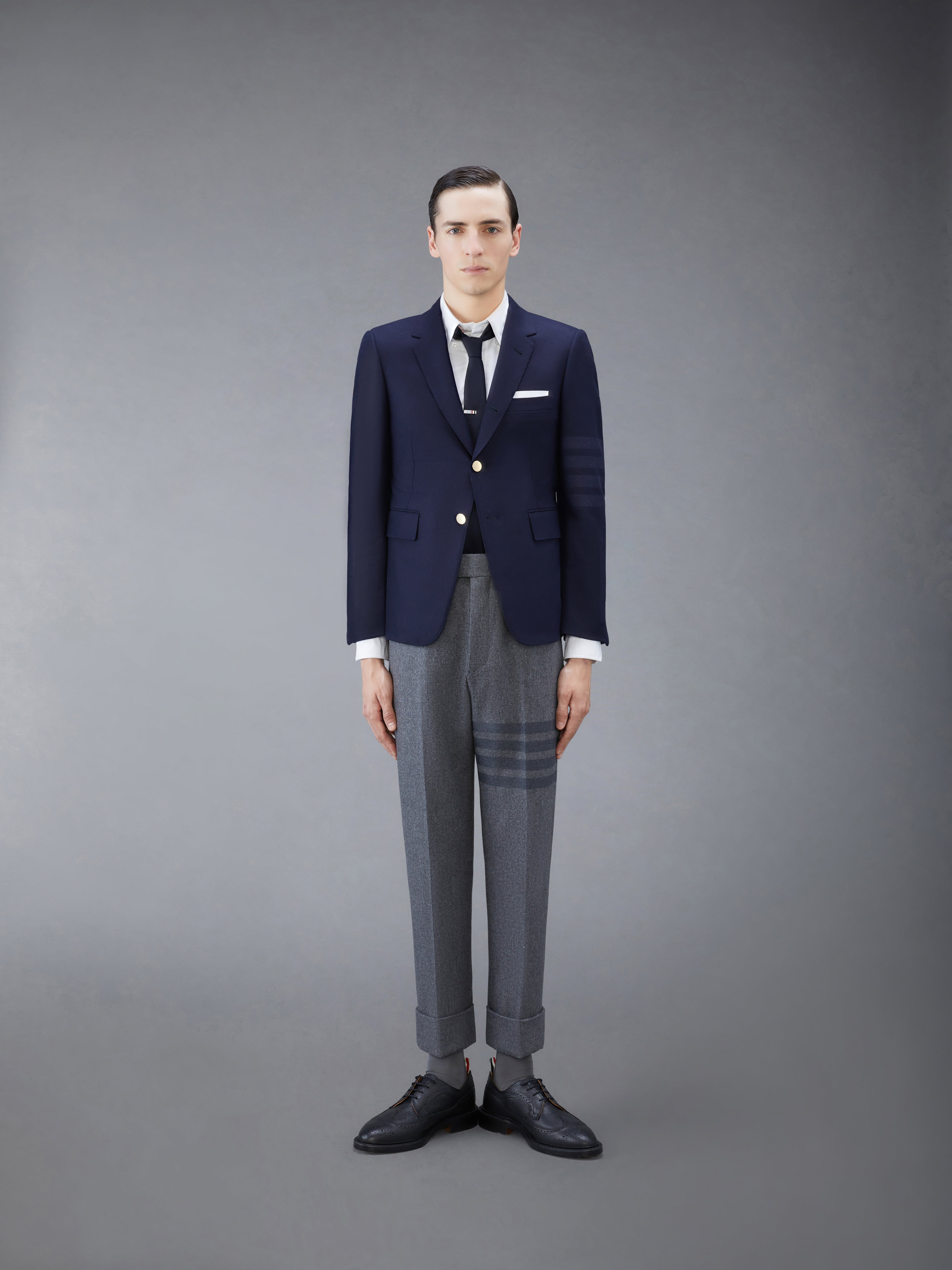 Navy Wool Cashmere Flannel Classic Tonal 4-Bar Sport Coat - 3