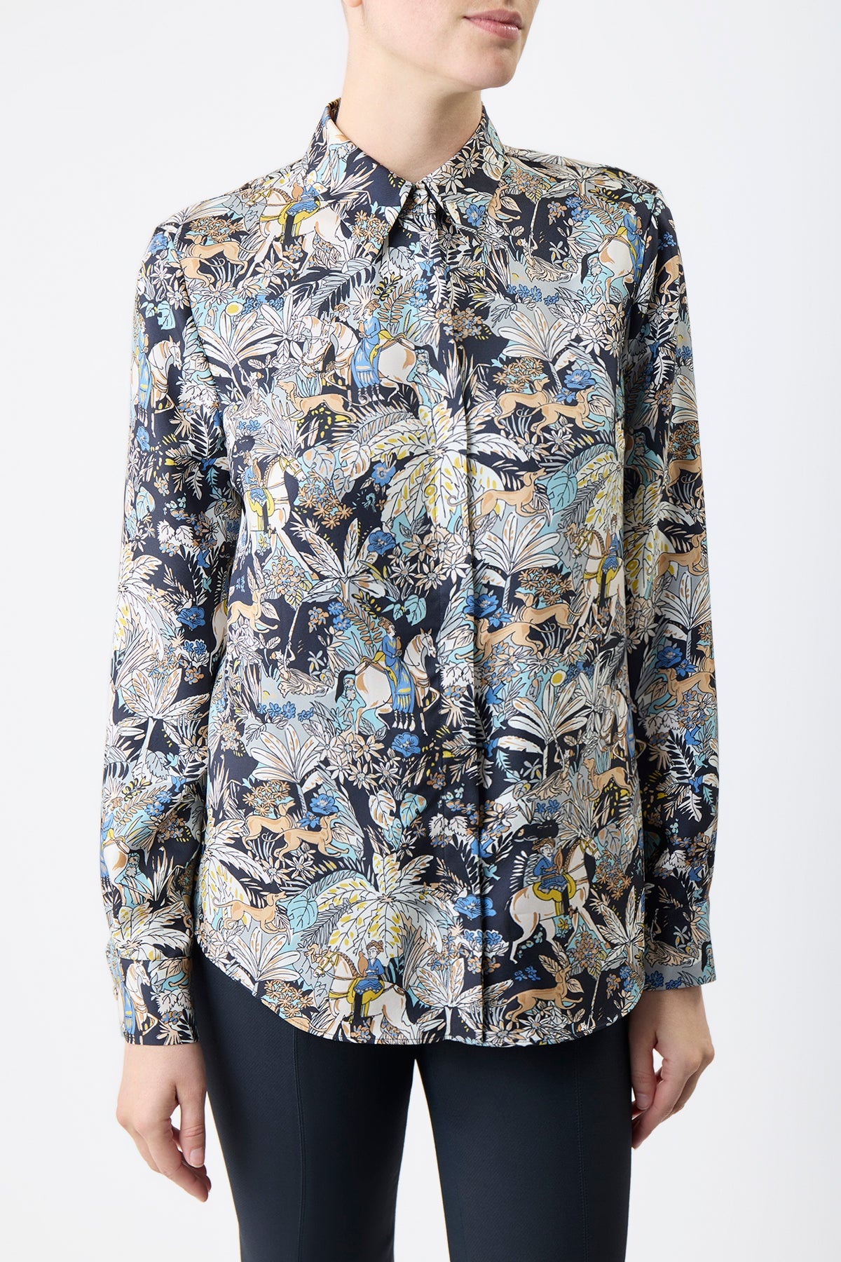 Henri Blouse in Blue Multi Printed Silk - 5