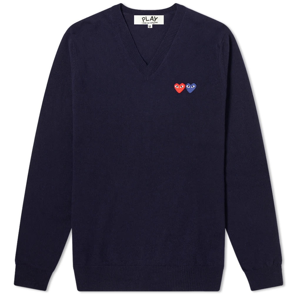 Comme des Garcons Play Double Heart V-Neck Jumper - 1