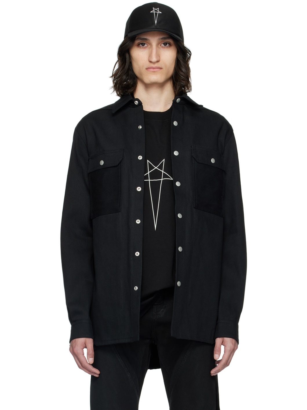 Black Press-Stud Denim Shirt - 1