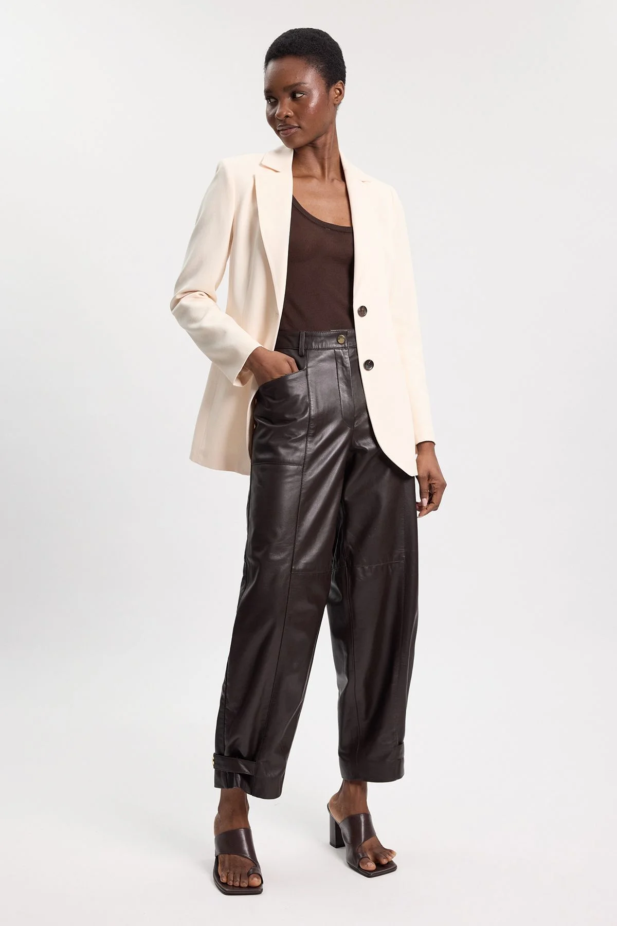 Leather Barrel Leg Trouser - 1